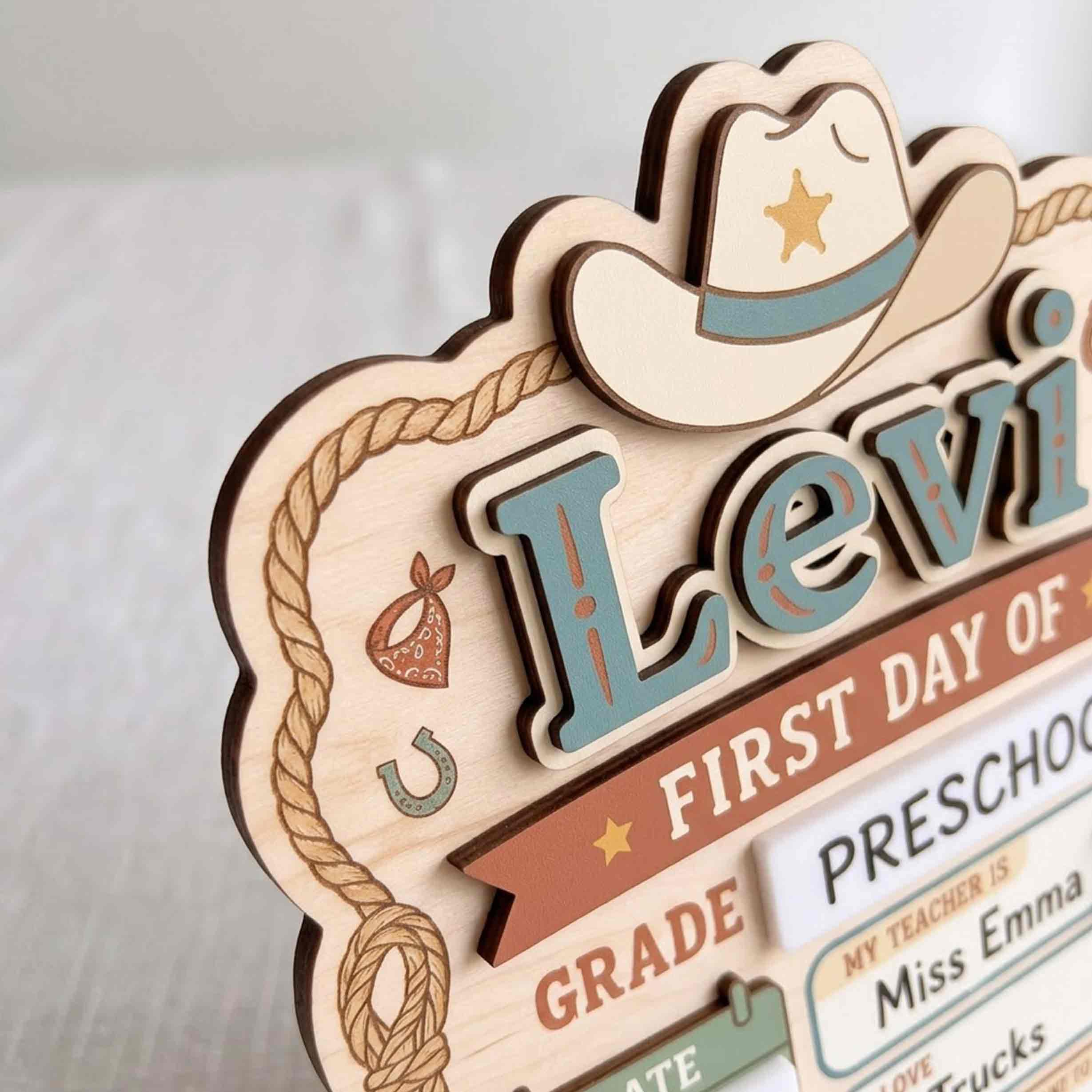 Personalized Western Cowboy First & Last Day School Sign, Reusable Dry Erase Board, Back to School Sign