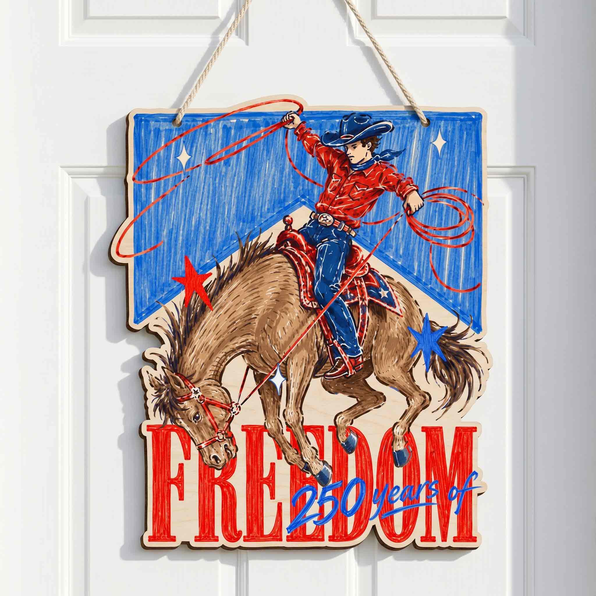 250 Years Of Freedom Western Cowboy Patriotic Decor Wooden Sign