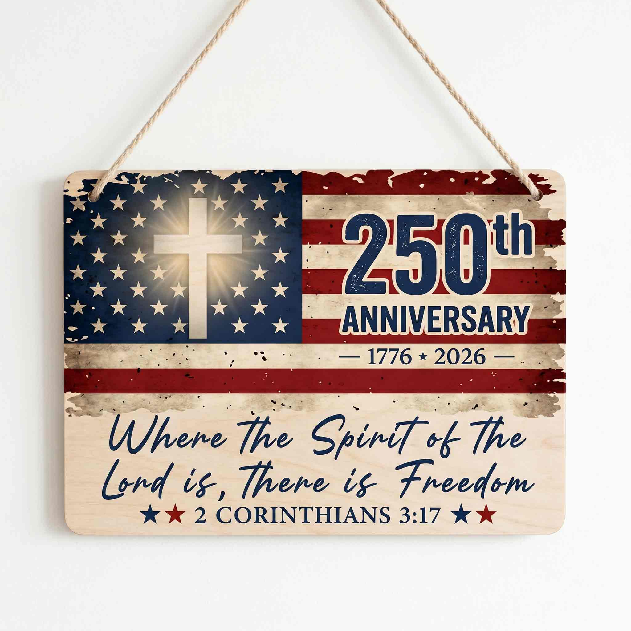 Freedom Christian USA 250th Anniversary Bible Verse Wooden Sign