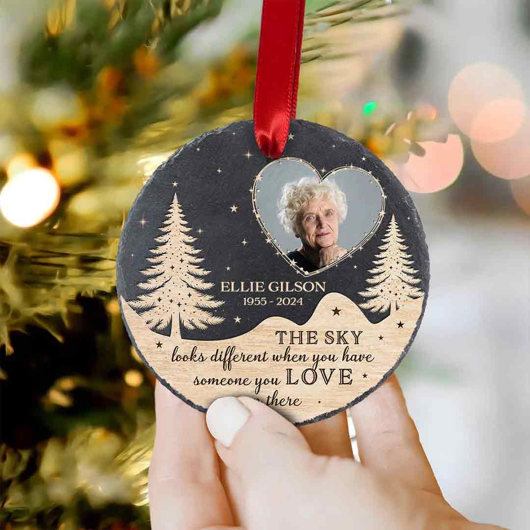 Memorial Night Sky Personalized Custom Name Date Photo Memorial 2-Layer Wooden Christmas Ornament In Loving Memory Remembrance Gift