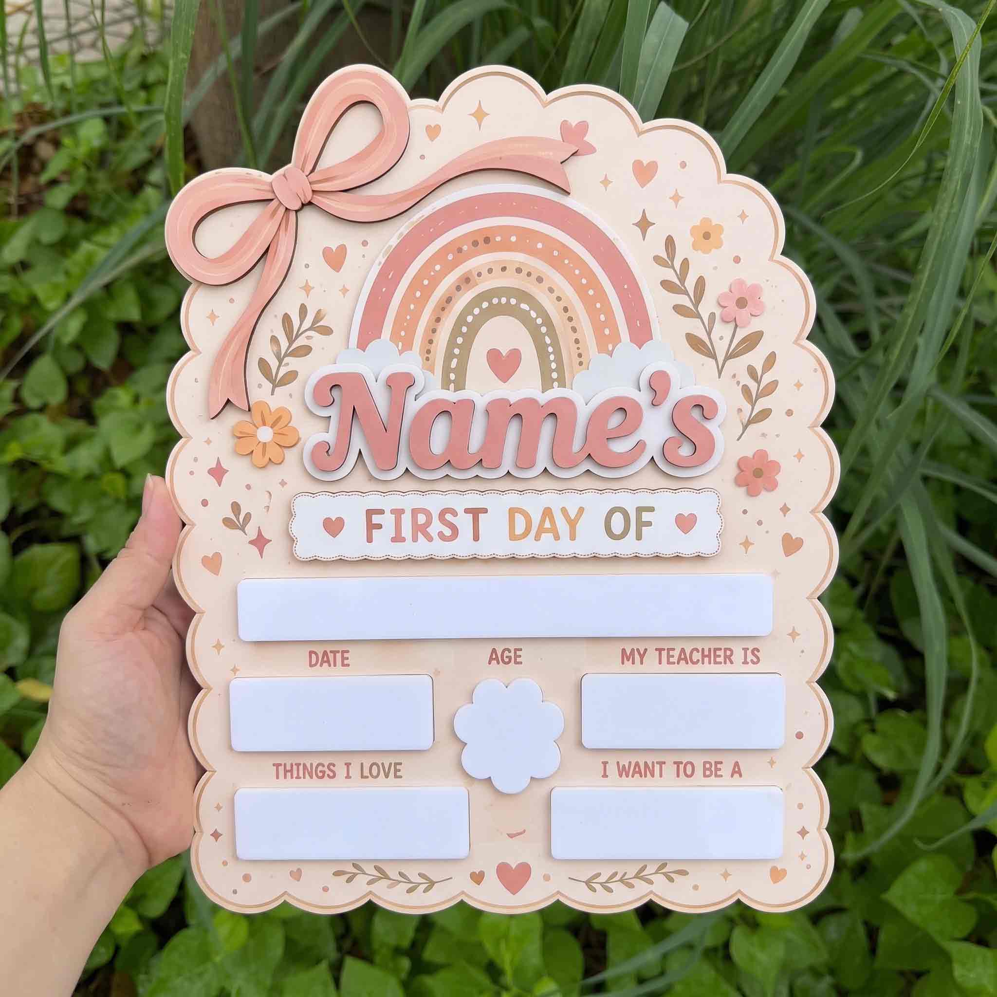 Personalized Scalloped Frame First & Last Day School Sign, Reusable Dry Erase Board, Back to School Sign