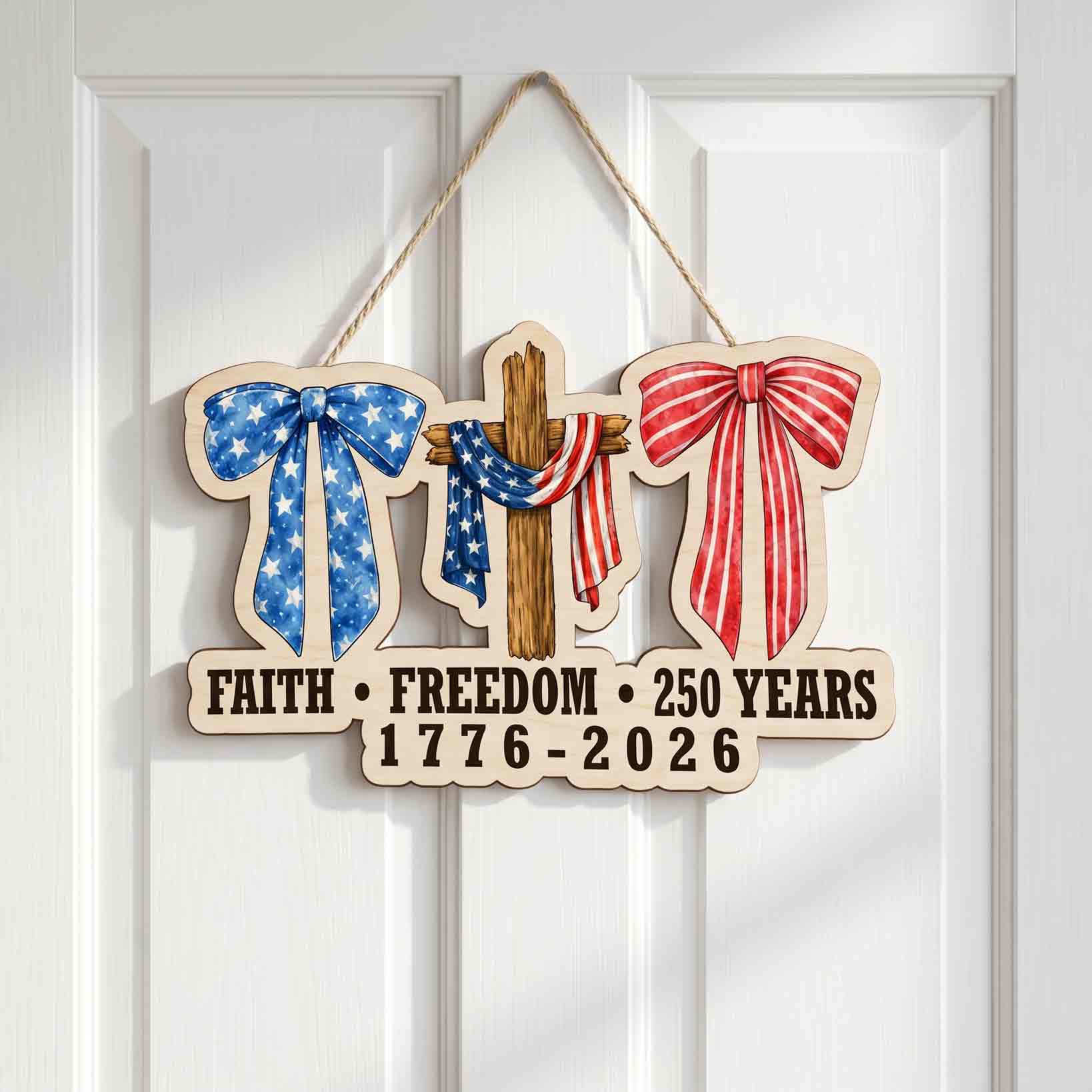 Faith Freedom 250 Years Wooden Sign