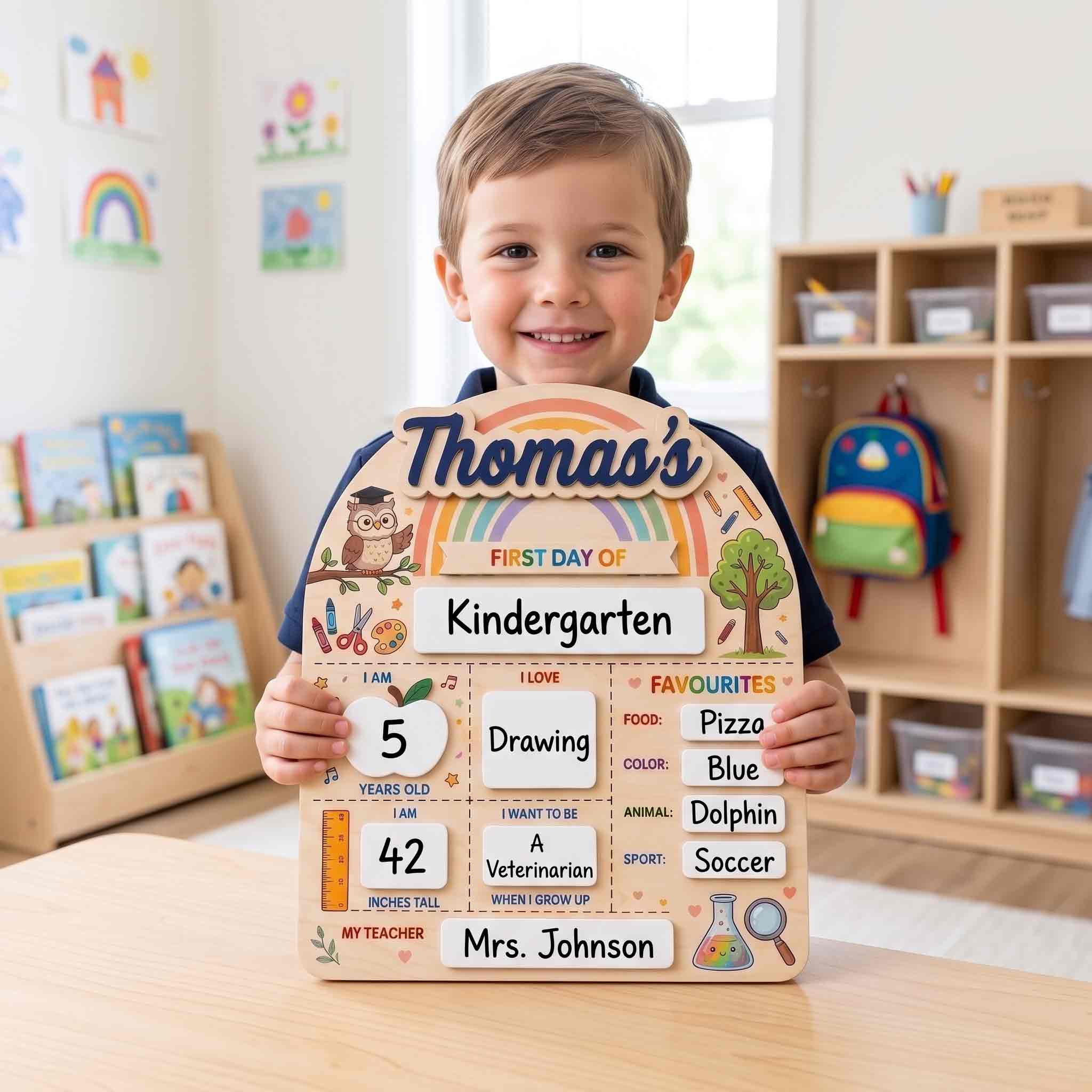 Personalized Rainbow Classroom First & Last Day School Board, Reusable Dry Erase Board, Back to School Sign