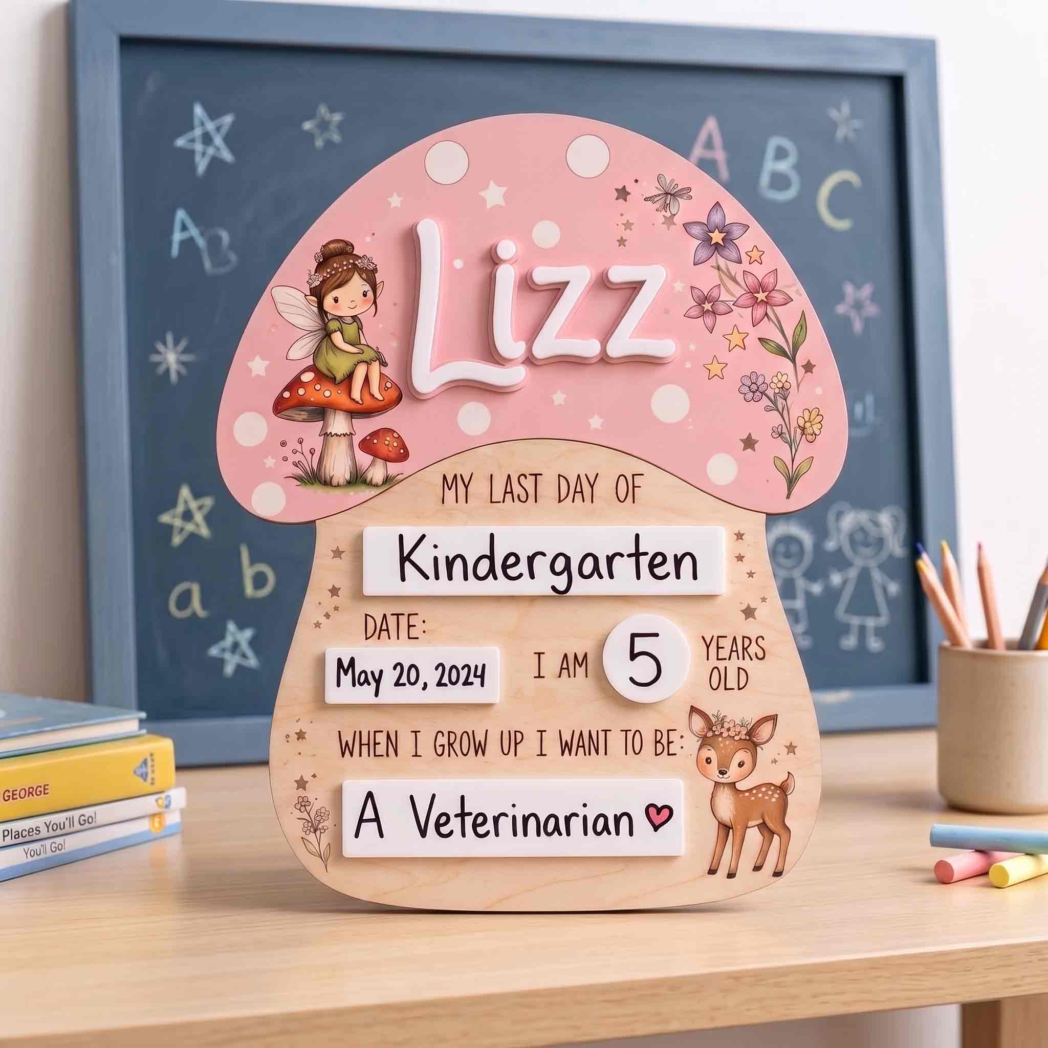 Personalized Fairy Mushroom First Day School Board, Reusable Dry Erase Board, Back to School Sign