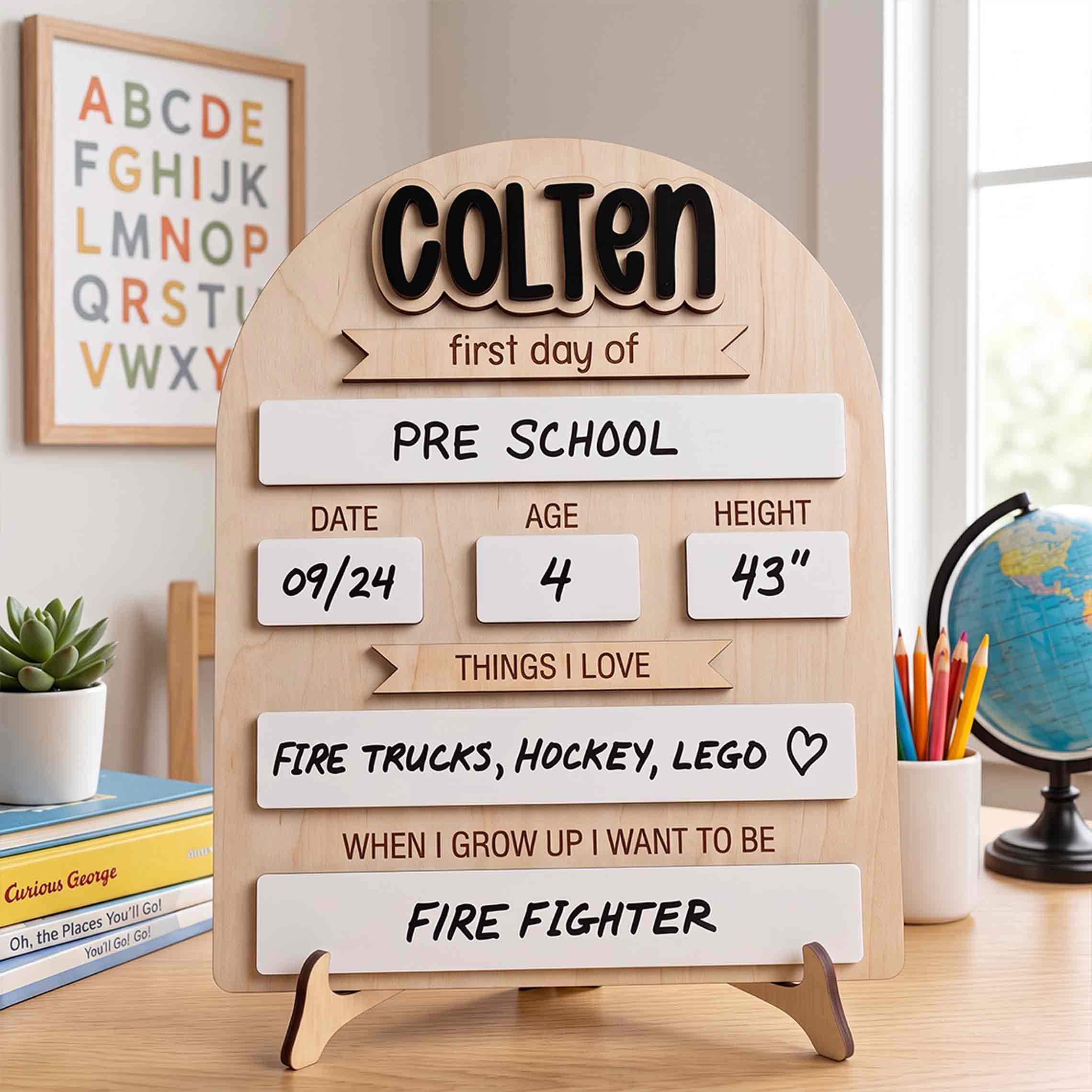 Personalized Scandinavian Style First & Last Day School Sign, Reusable Dry Erase Board, Back to School Sign