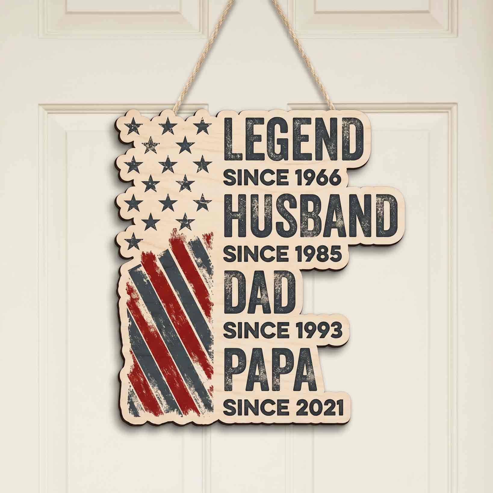 Personalized Legend Husband Dad Papa American Flag Patriotic Wooden Sign