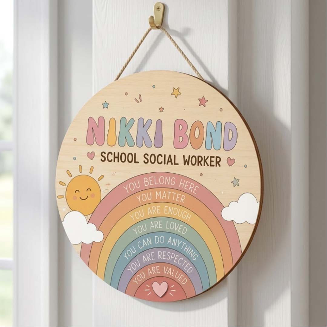 Personalized Teacher Name Wooden Sign Door Hanger School Social Worker Wooden Classroom Decor, Back to School Sign