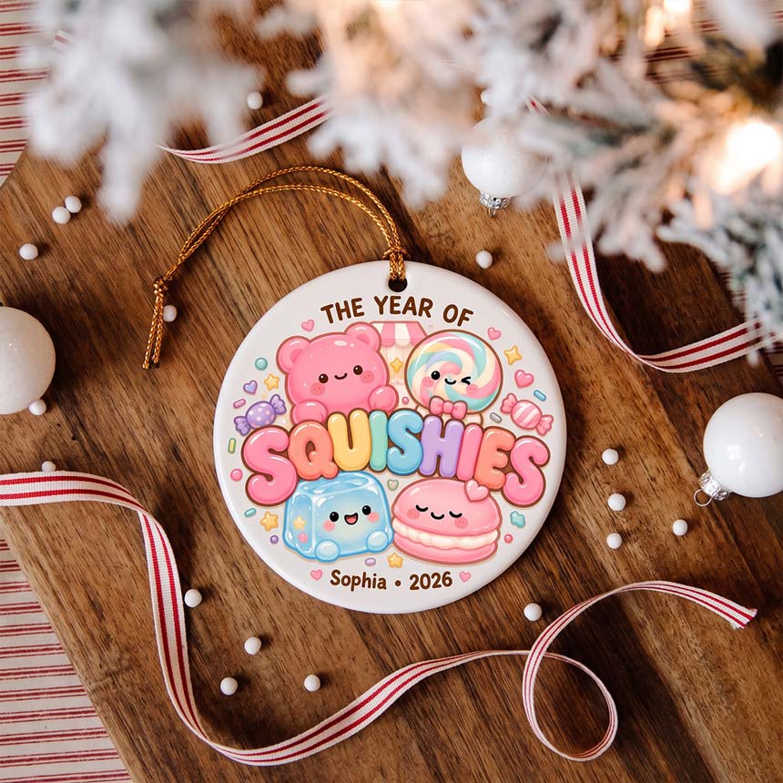 The Year of Squishies 2026 Custom Name Date Round Ceramic Christmas Ornament Squishy Collector Gift
