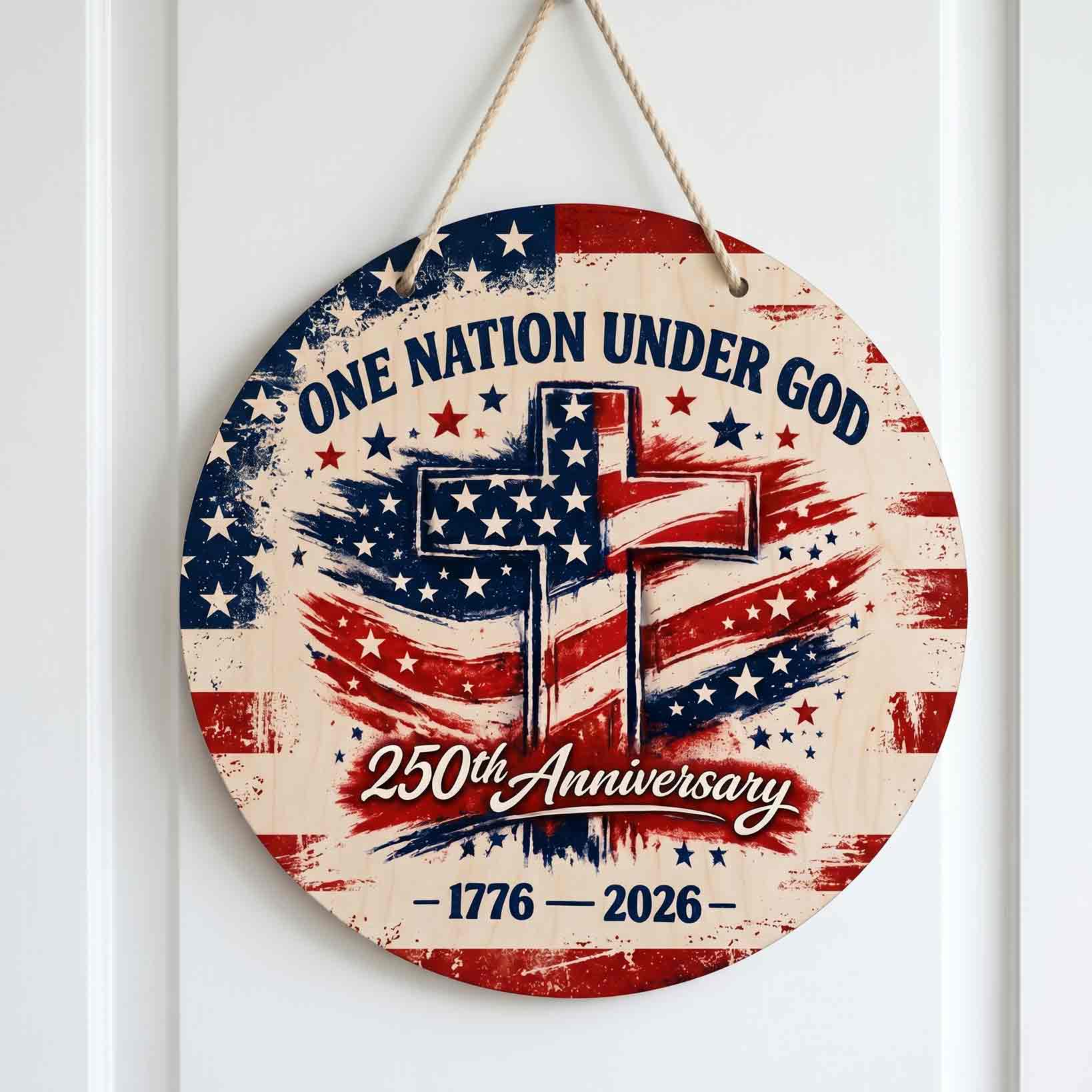 One Nation Under God Cross 250th Anniversary Wooden Sign