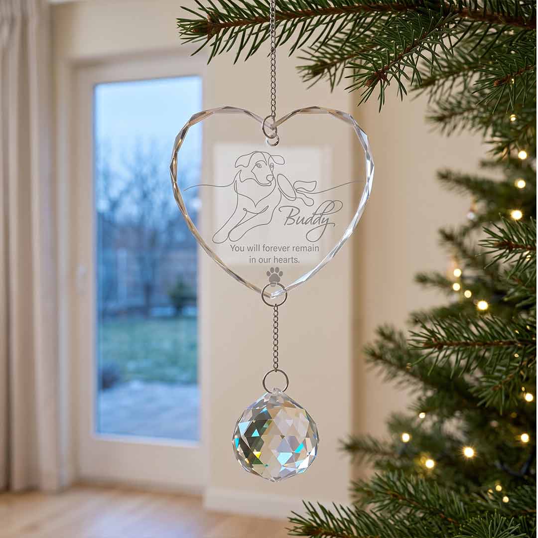 You Will Forever Remain In Our Hearts Dog Personalized Pet Custom Name Photo Memorial Keepsake Sympathy Gift Heart Pet  Glass Christmas Ornament With Crystal Charm