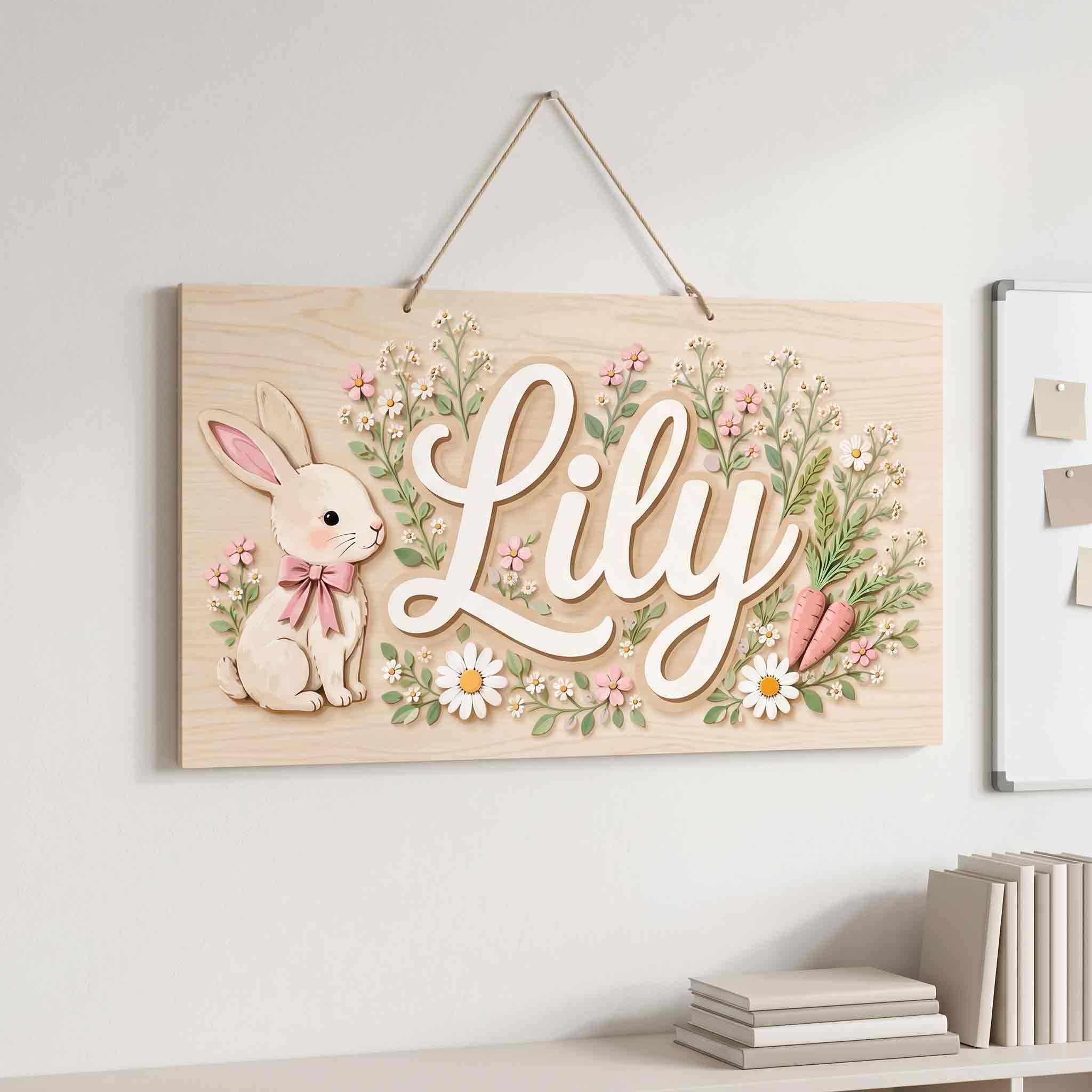 Personalized Floral Bunny Name Wooden Sign