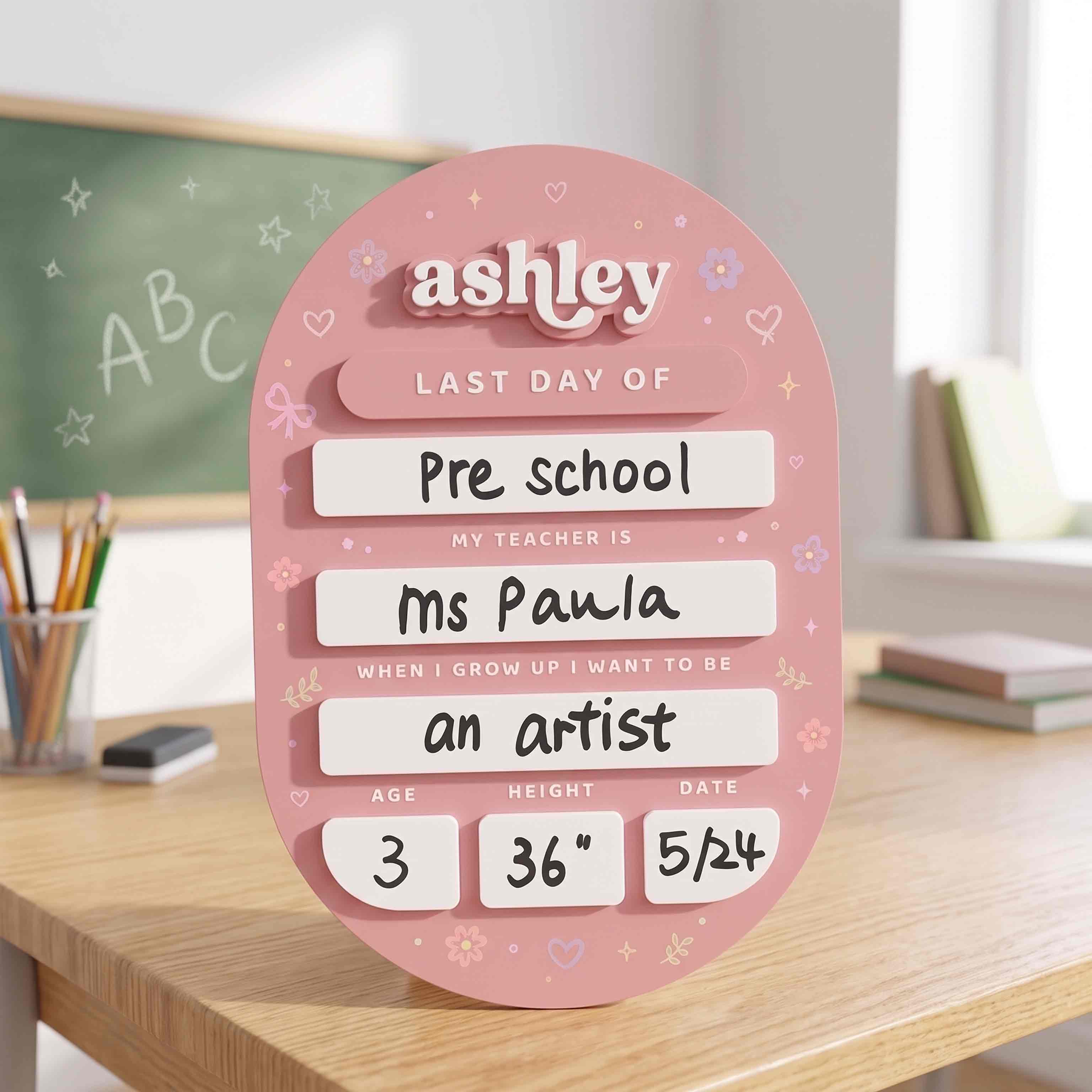 Personalized Blush Coquette First & Last Day School Board, Reusable Dry Erase Board, Back to School Sign