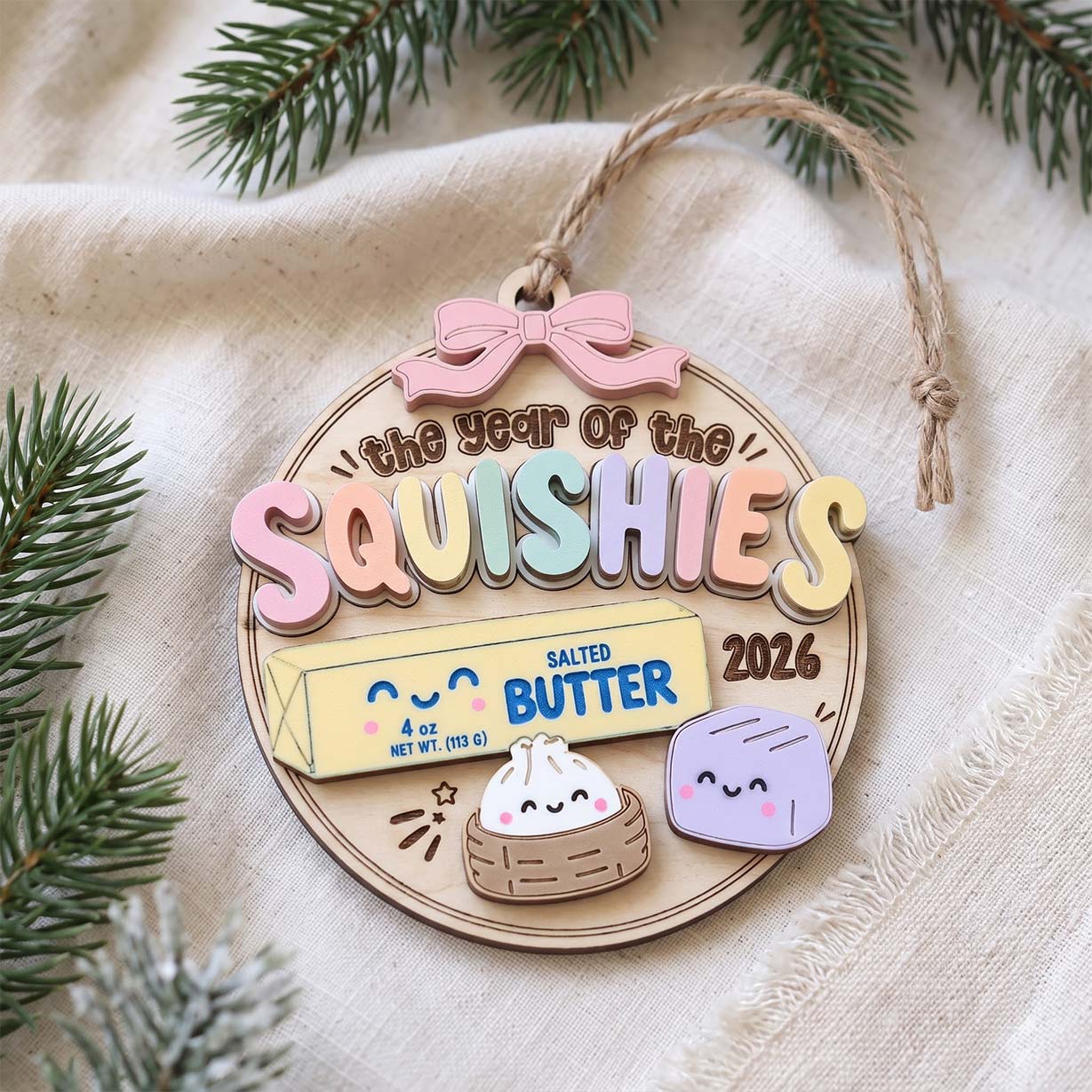 The Year of Squishies 2026 2-Layer Wooden Christmas Ornament Squishy Collector Keepsake Gift