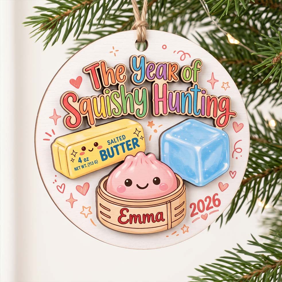 Vintage Squishy Hunting Butter Custom Name Date Wooden Ornament Cute