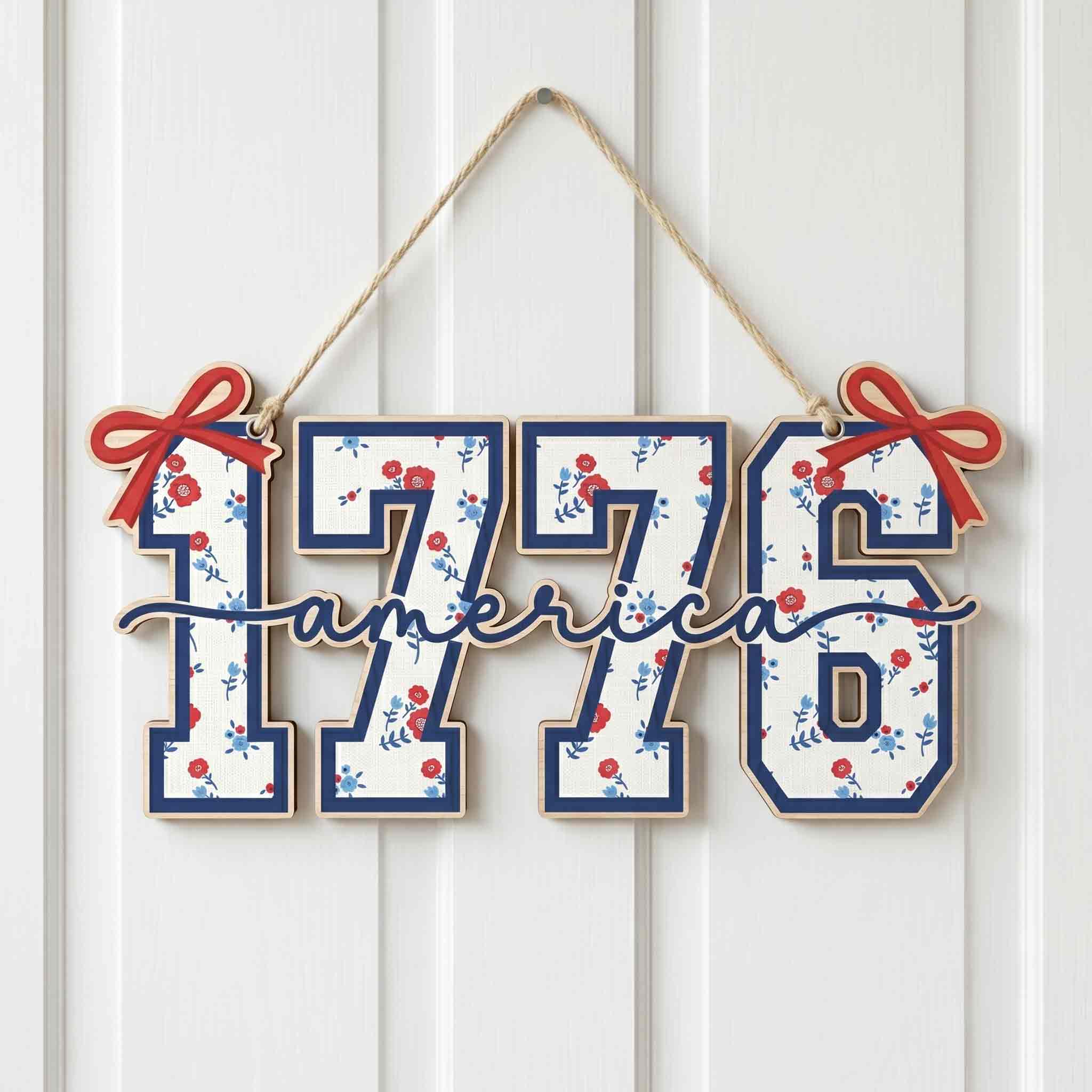 Coquette 1776 Applique Embroidery Girly Patriotic Wooden Sign