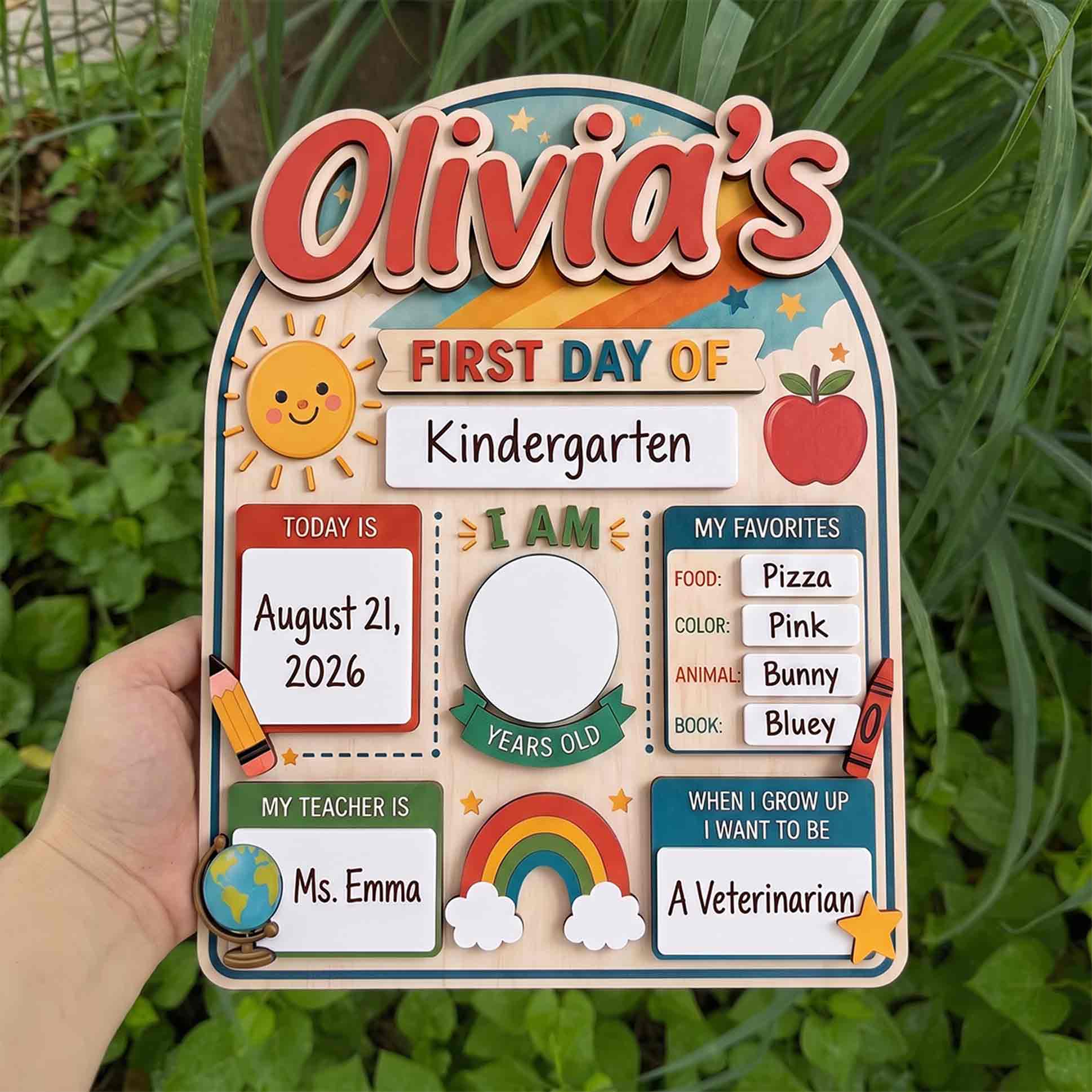Personalized Colorful Rainbow Theme First & Last Day School Sign, Reusable Dry Erase Board, Back to School Sign