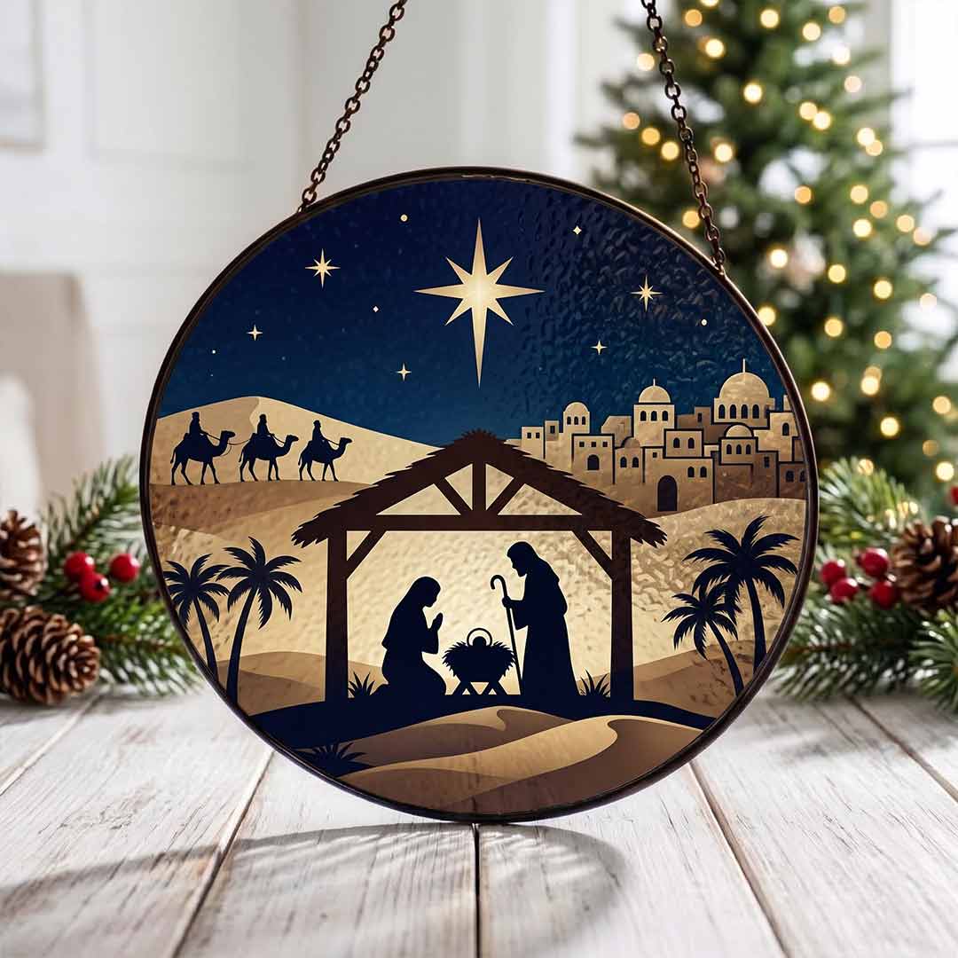 Star of Bethlehem Nativity Silhouette Three Wise Men Nativity Stained Glass Suncatcher Christmas Ornament