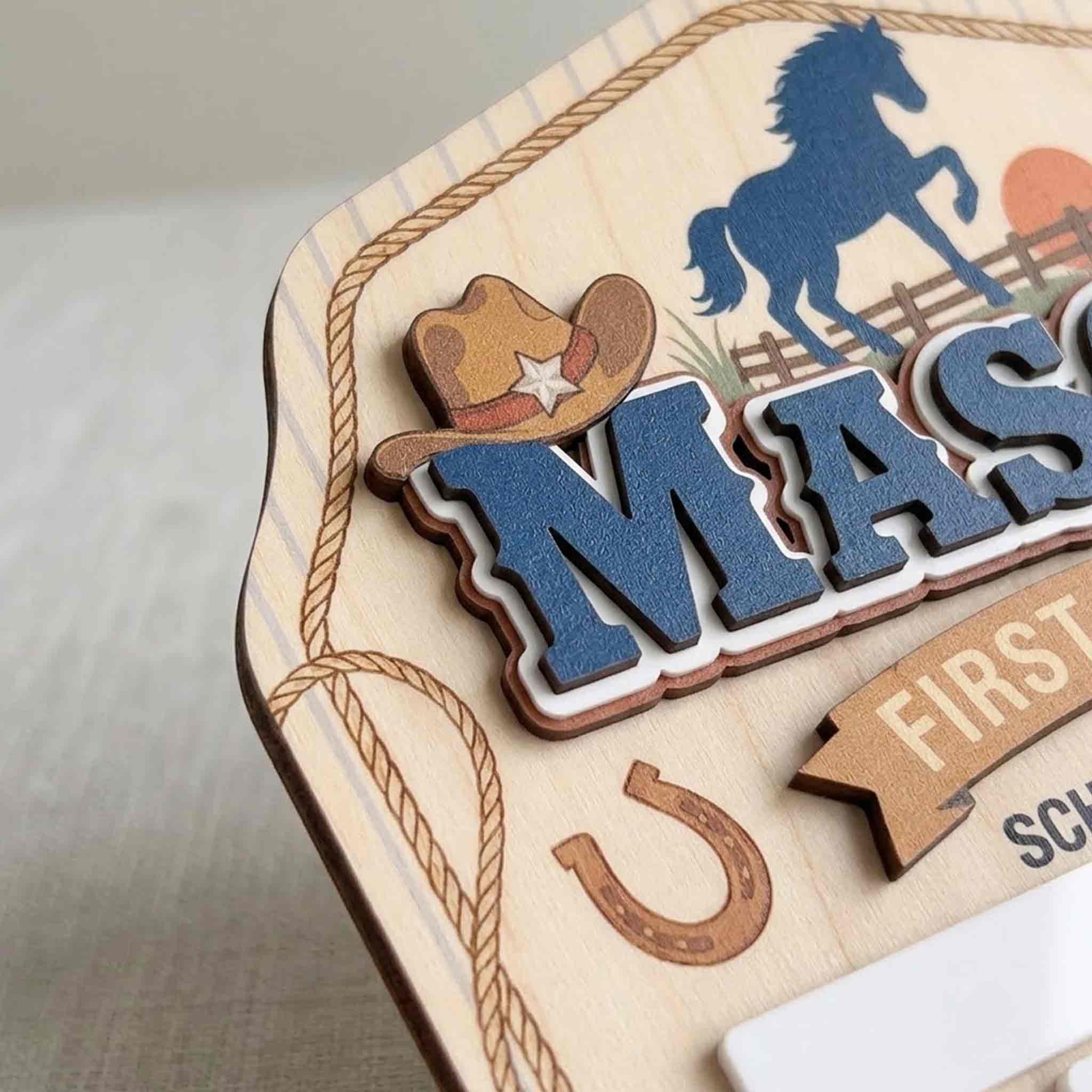 Personalized Western Cowboy Theme First & Last Day School Sign, Reusable Dry Erase Board, Back to School Sign