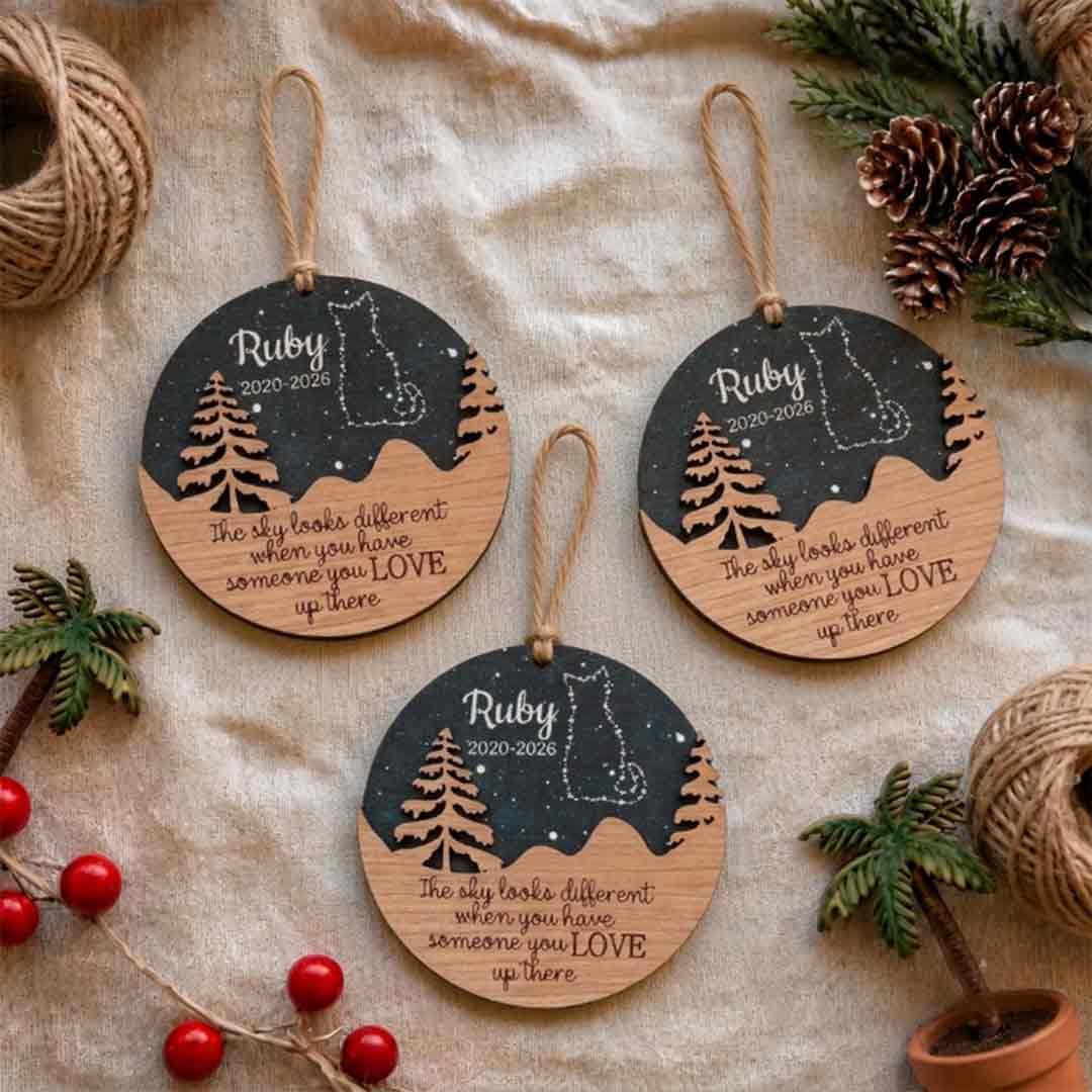 Pet Memorial Constellation Personalized Custom Name Date Pet 2-Layer Wooden Christmas Ornament Pet Loss Memorial Gift
