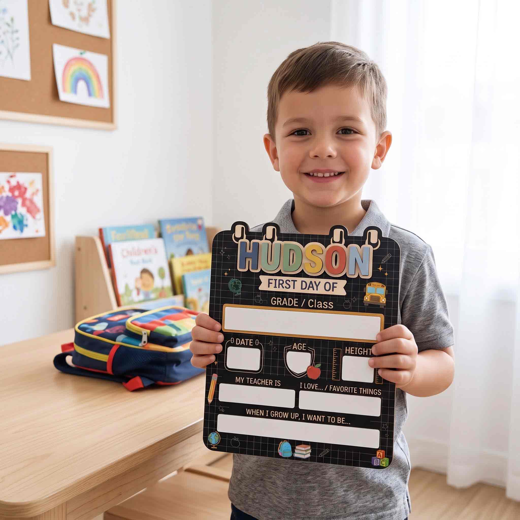 Personalized Classic Blackboard Theme First & Last Day School Sign, Reusable Dry Erase Board, Back to School Sign