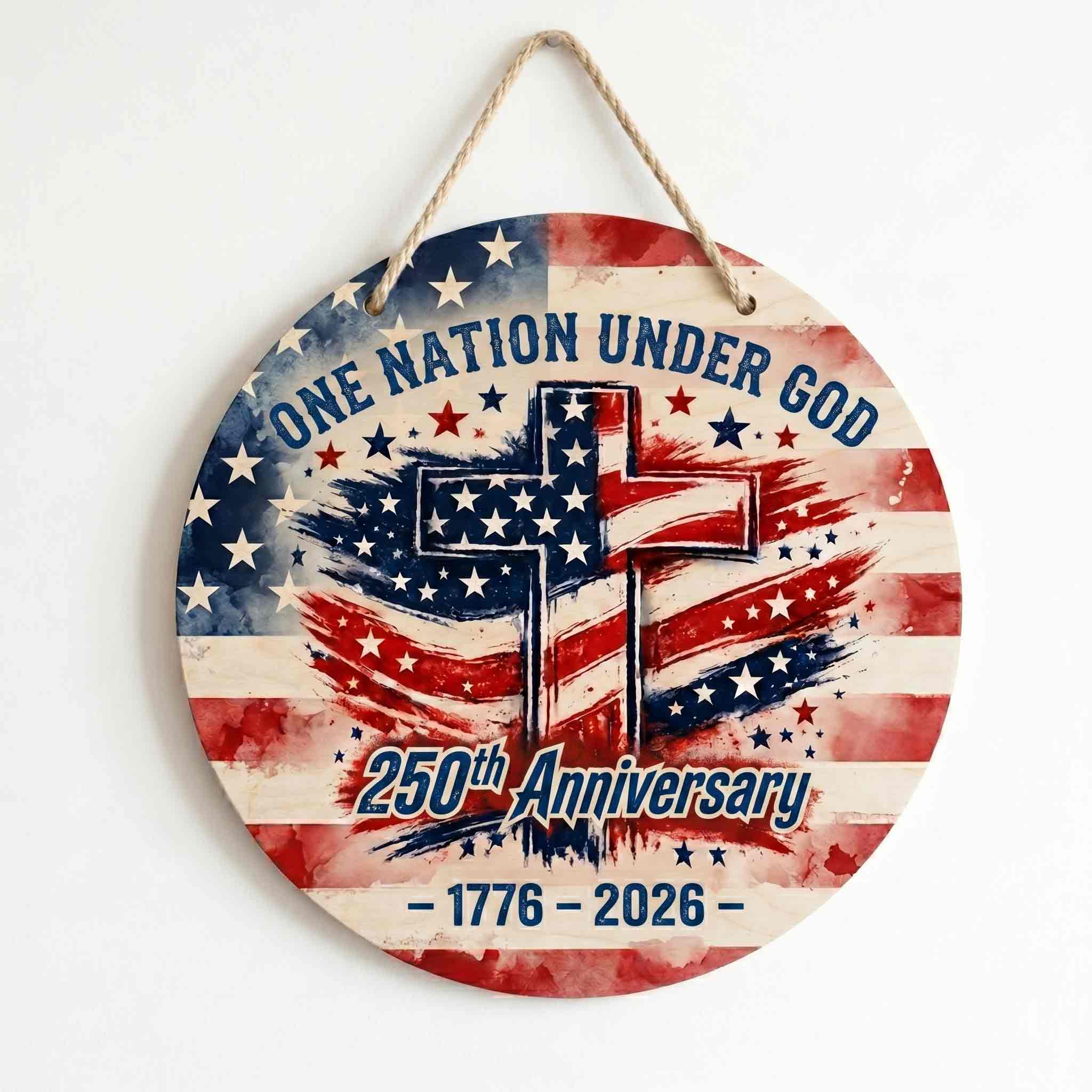 One Nation Under God 250th Anniversary Cross Wooden Sign