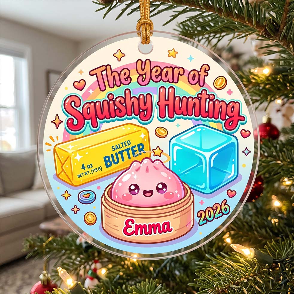 Colorful Squishy Hunting Butter Ice Cube Custom Name Date Acrylic Christmas Ornament Squishy