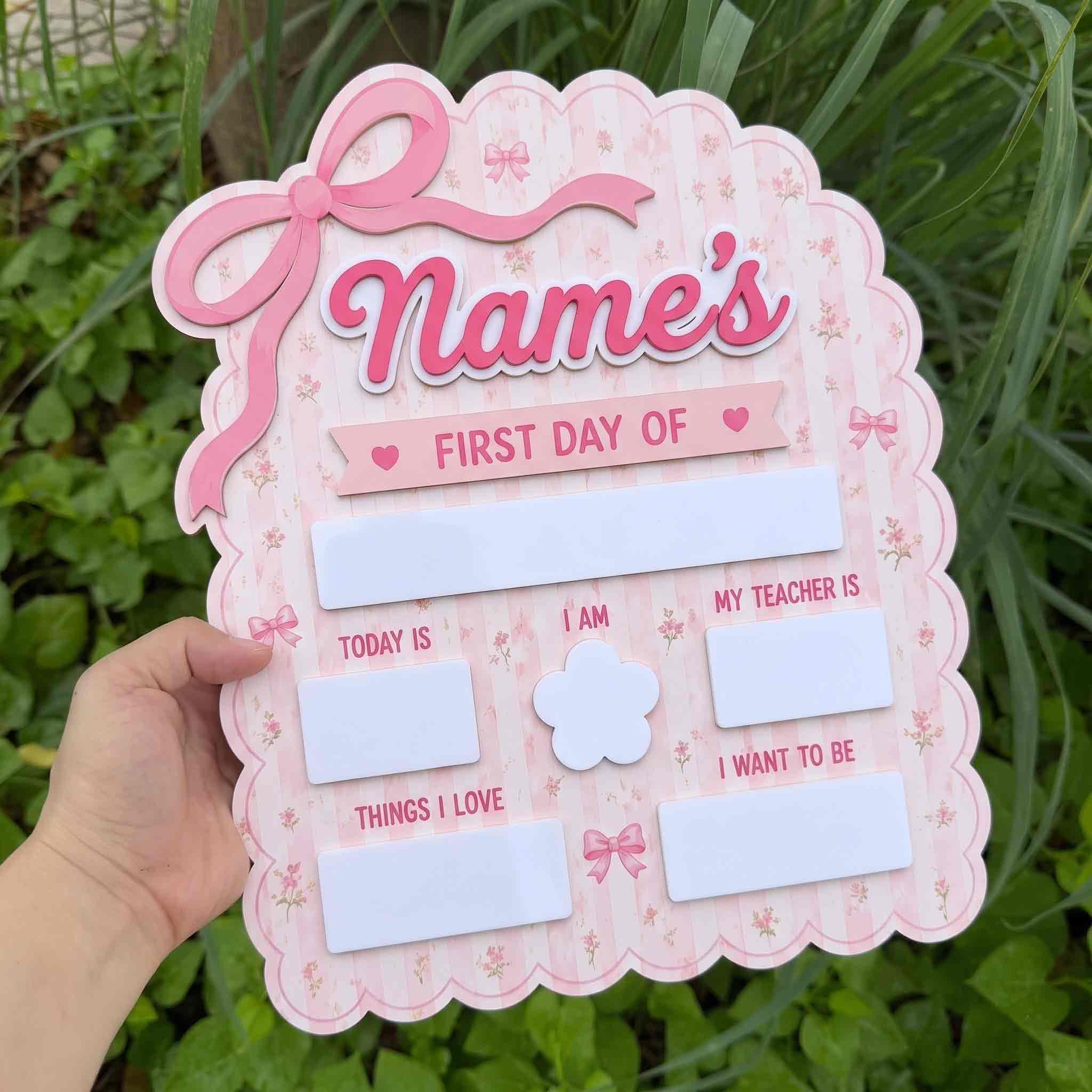 Personalized Sweet Coquette Theme First & Last Day School Sign, Reusable Dry Erase Board, Back to School Sign