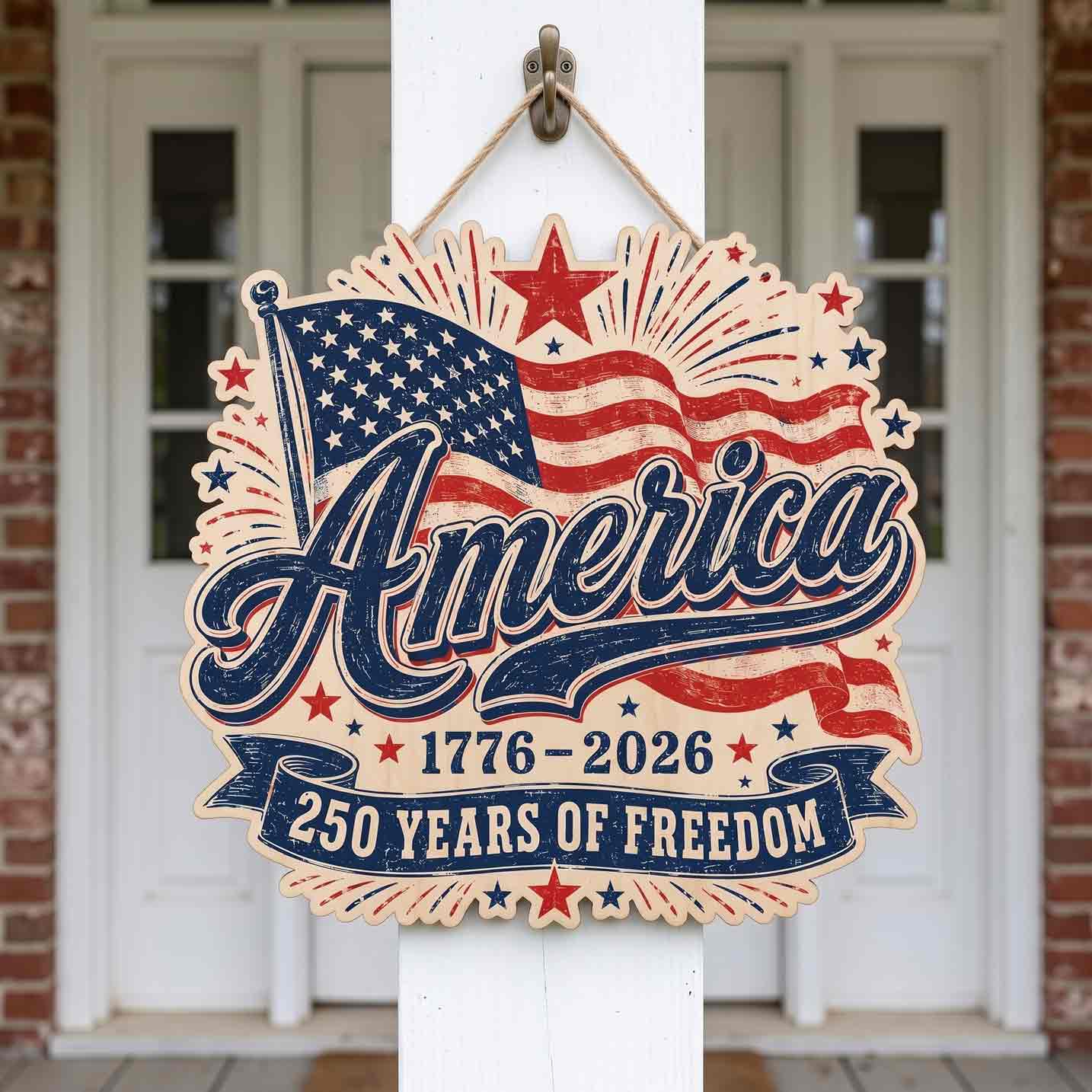 Faith Freedom 250th Anniversary Christian Patriotic Decor Wooden Sign