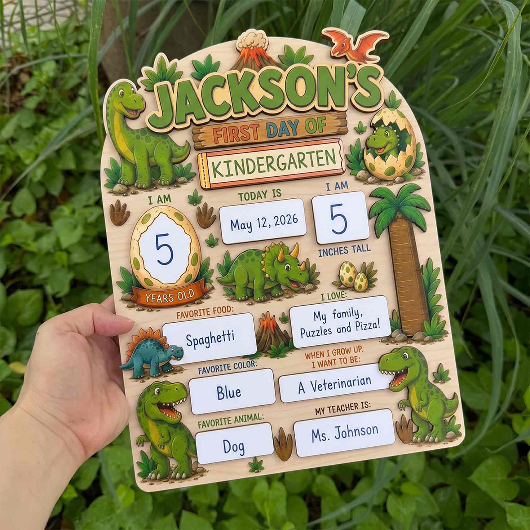 Personalized Prehistoric Jungle Adventure First & Last Day School Sign, Reusable Dry Erase Board, Back to School Sign