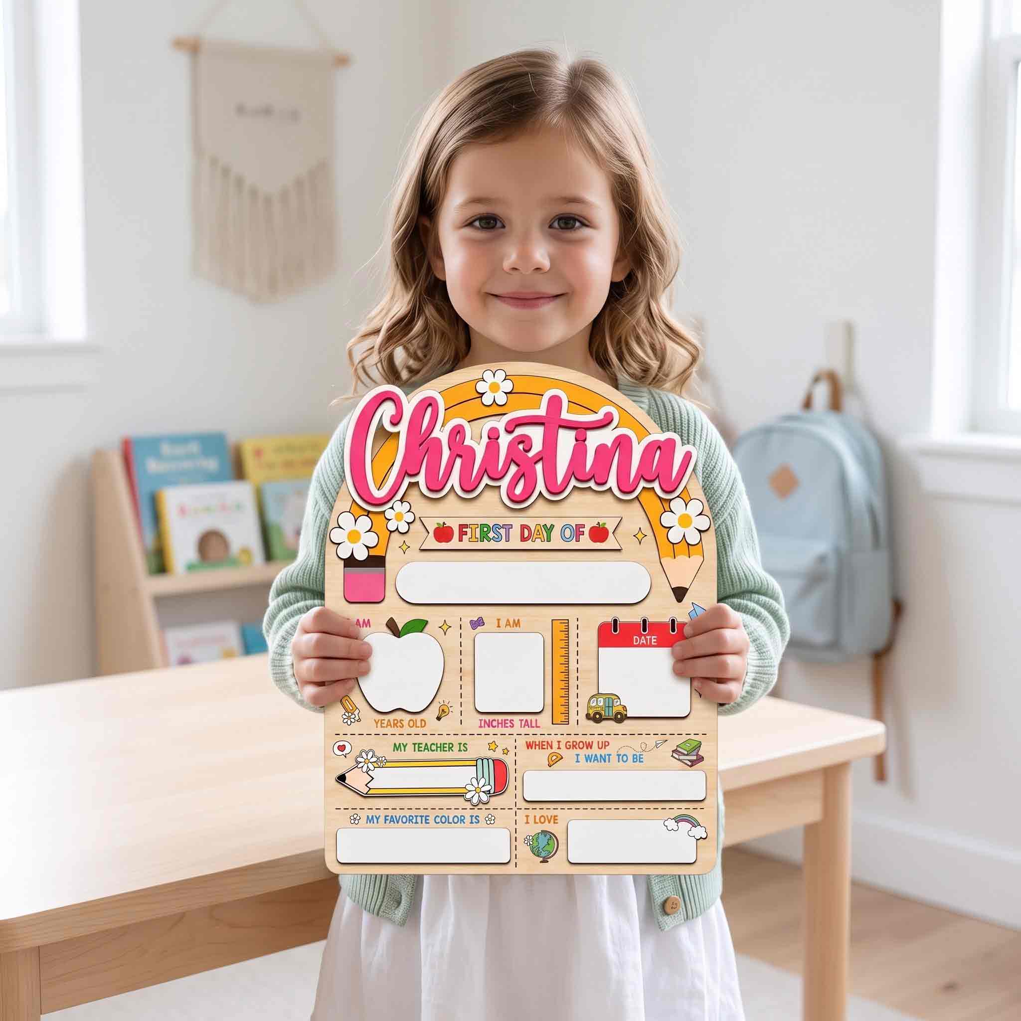Personalized Cute Daisy Classroom First & Last Day School Sign, Reusable Dry Erase Board, Back to School Sign