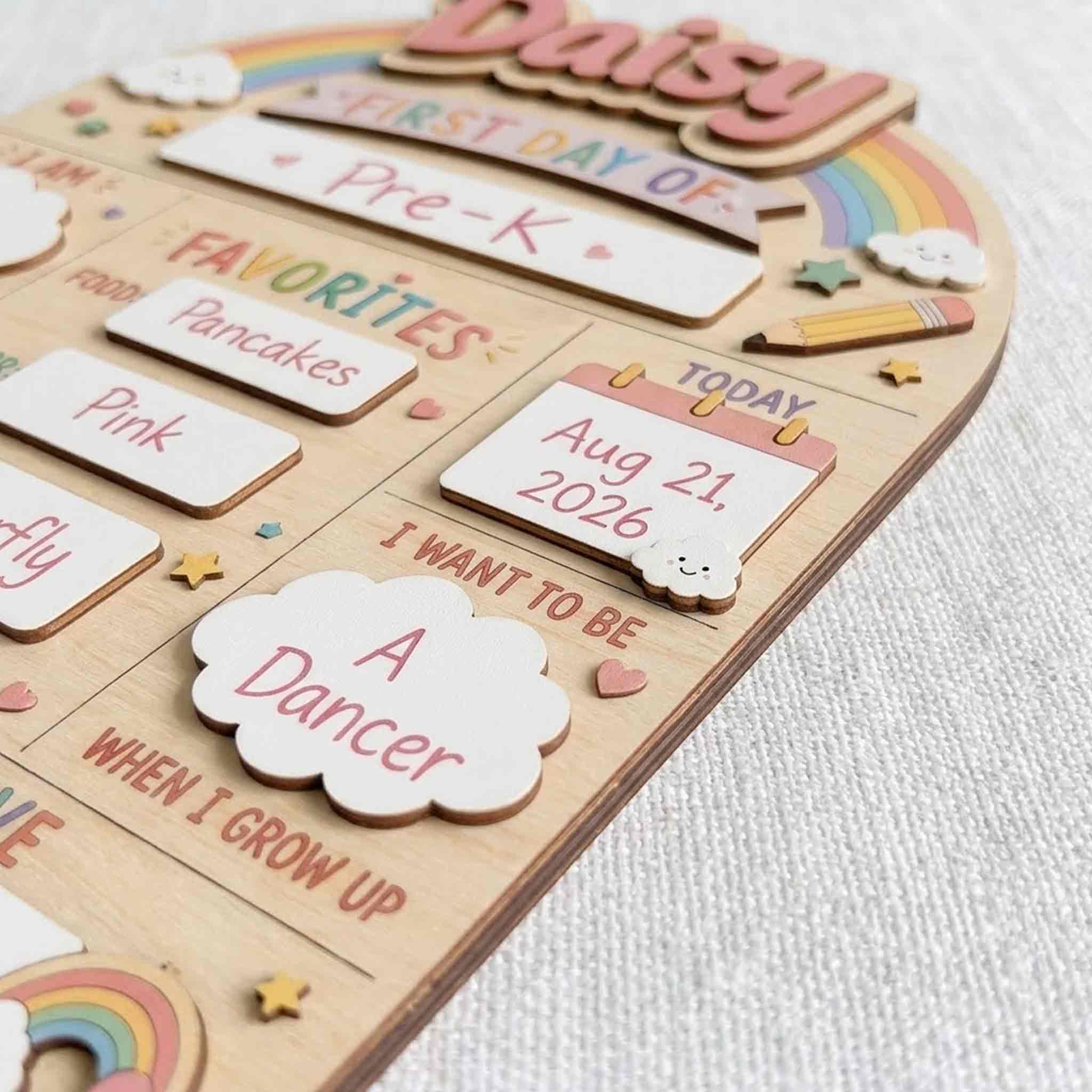 Personalized Cute Rainbow School First & Last Day School Sign, Reusable Dry Erase Board, Back to School Sign