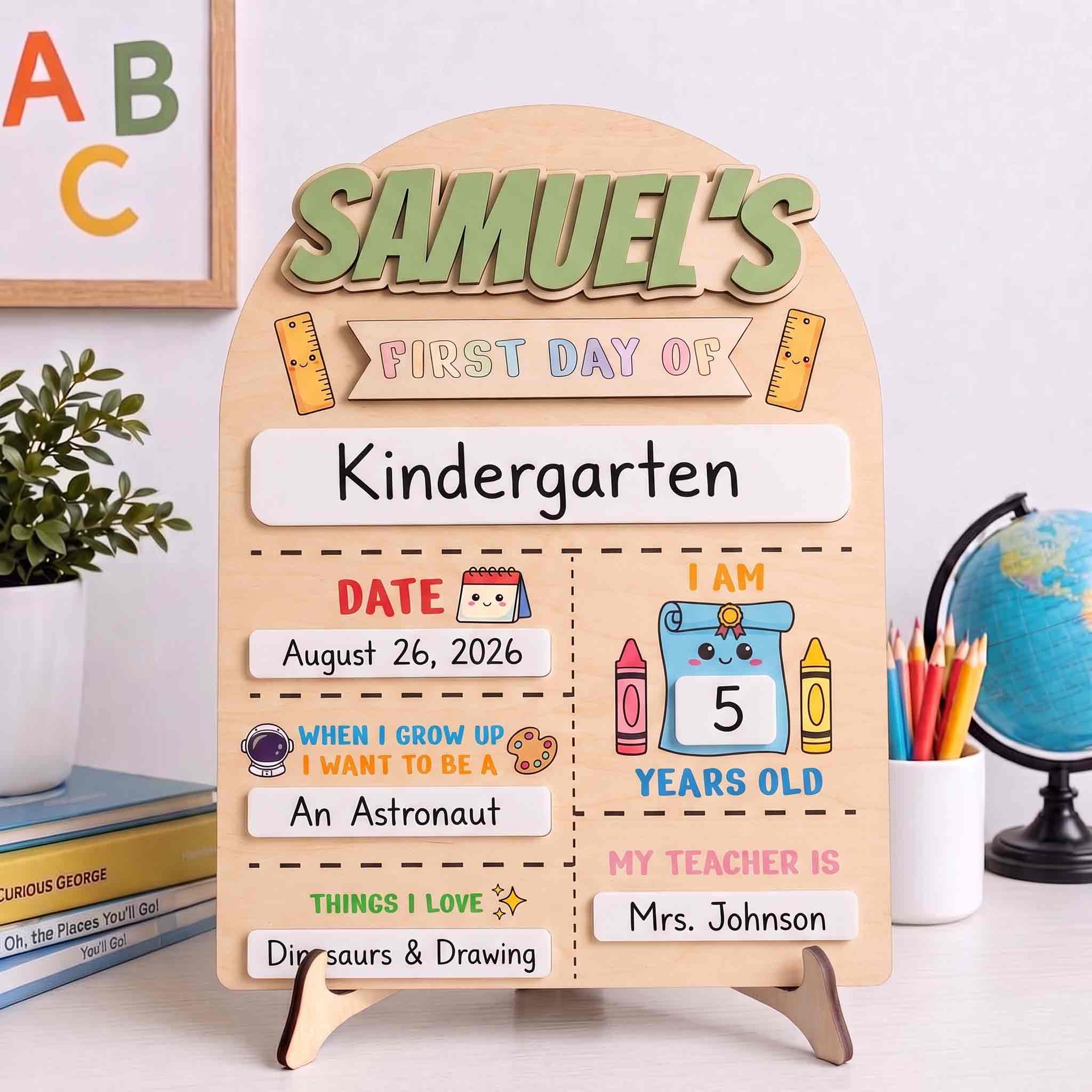 Personalized Cute Learning First & Last Day School Sign, Reusable Dry Erase Board, Back to School Sign