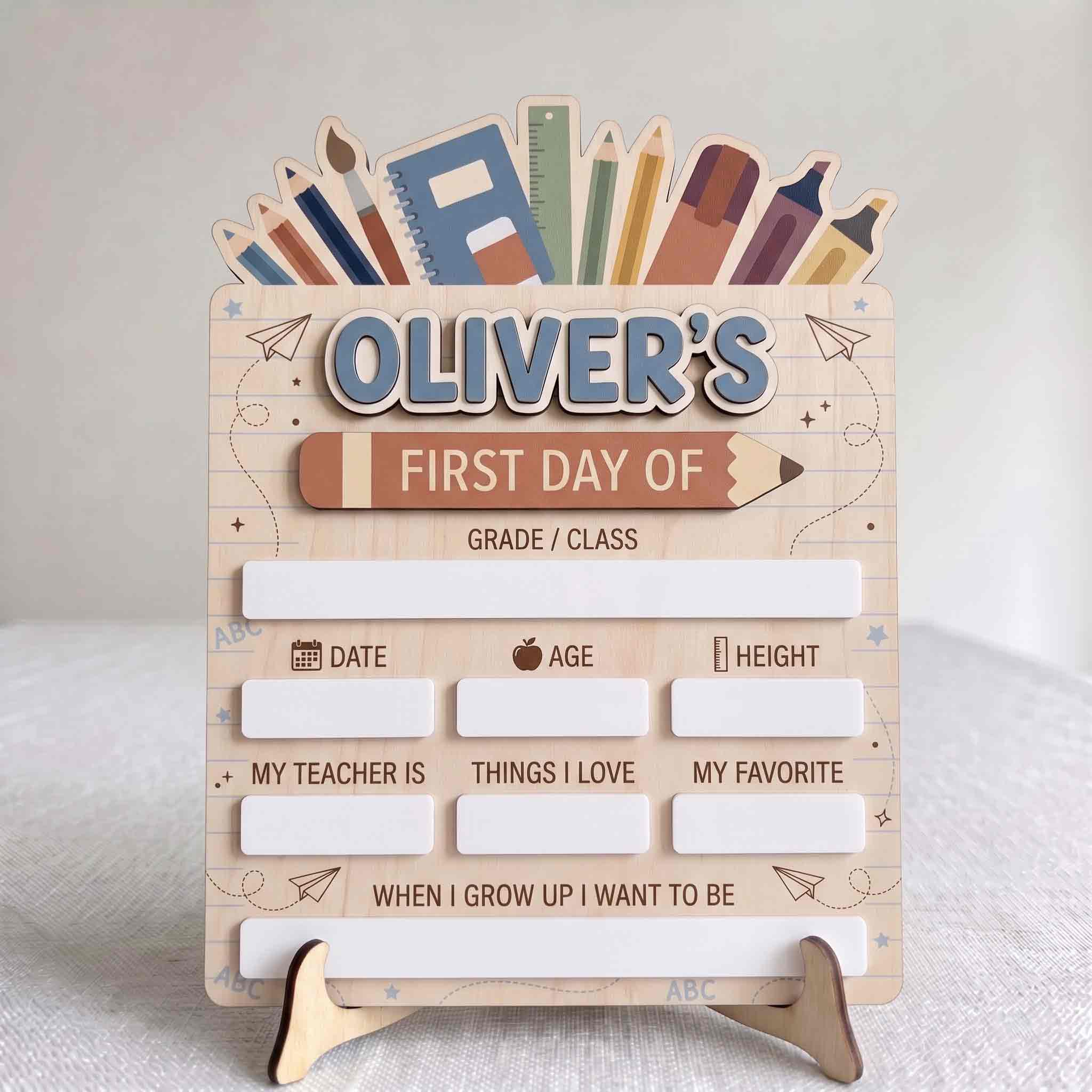 Personalized Stationery Bundle First & Last Day School Sign, Reusable Dry Erase Board, Back to School Sign