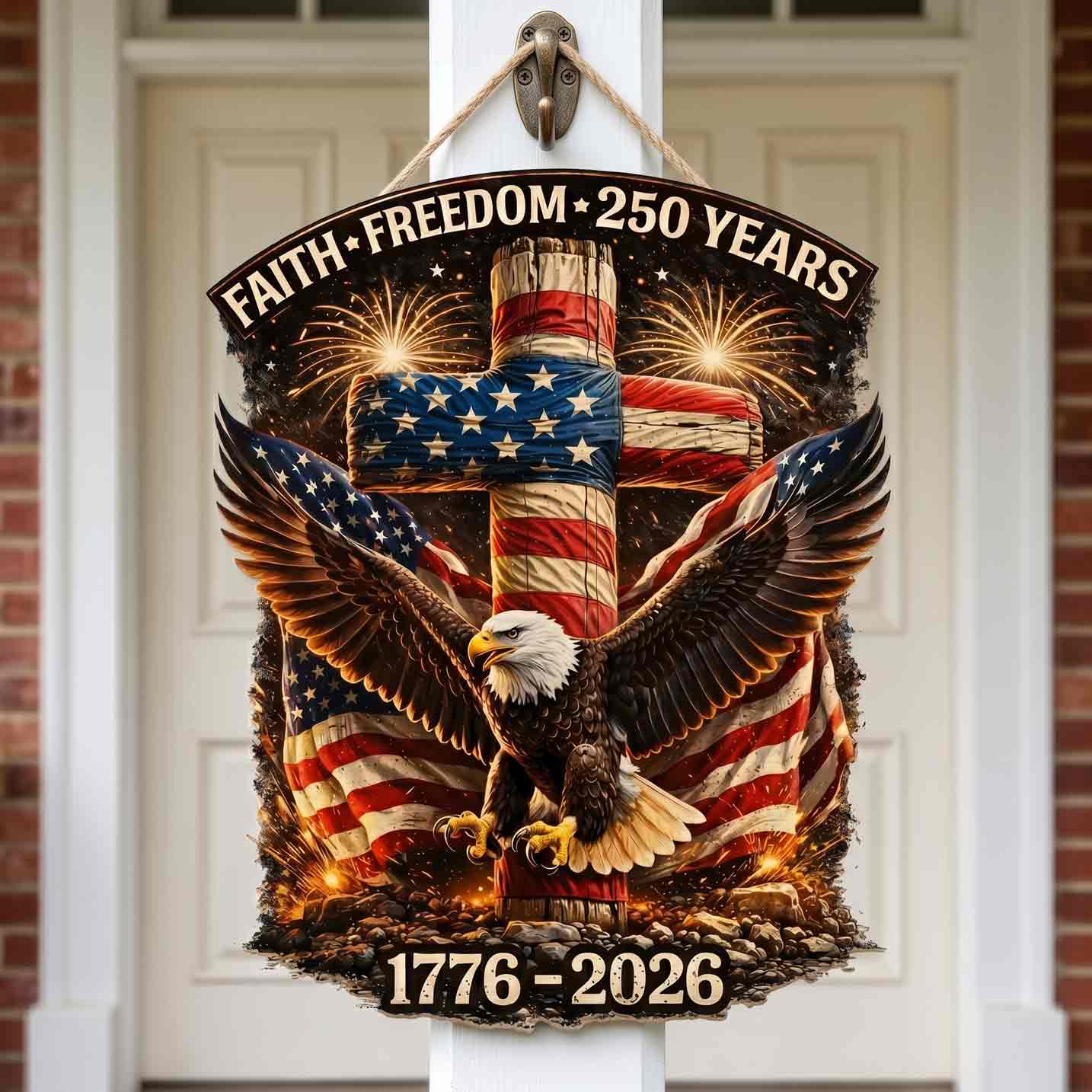 250 Years Of Faith And Freedom Patriotic Christian Decor Wooden Sign