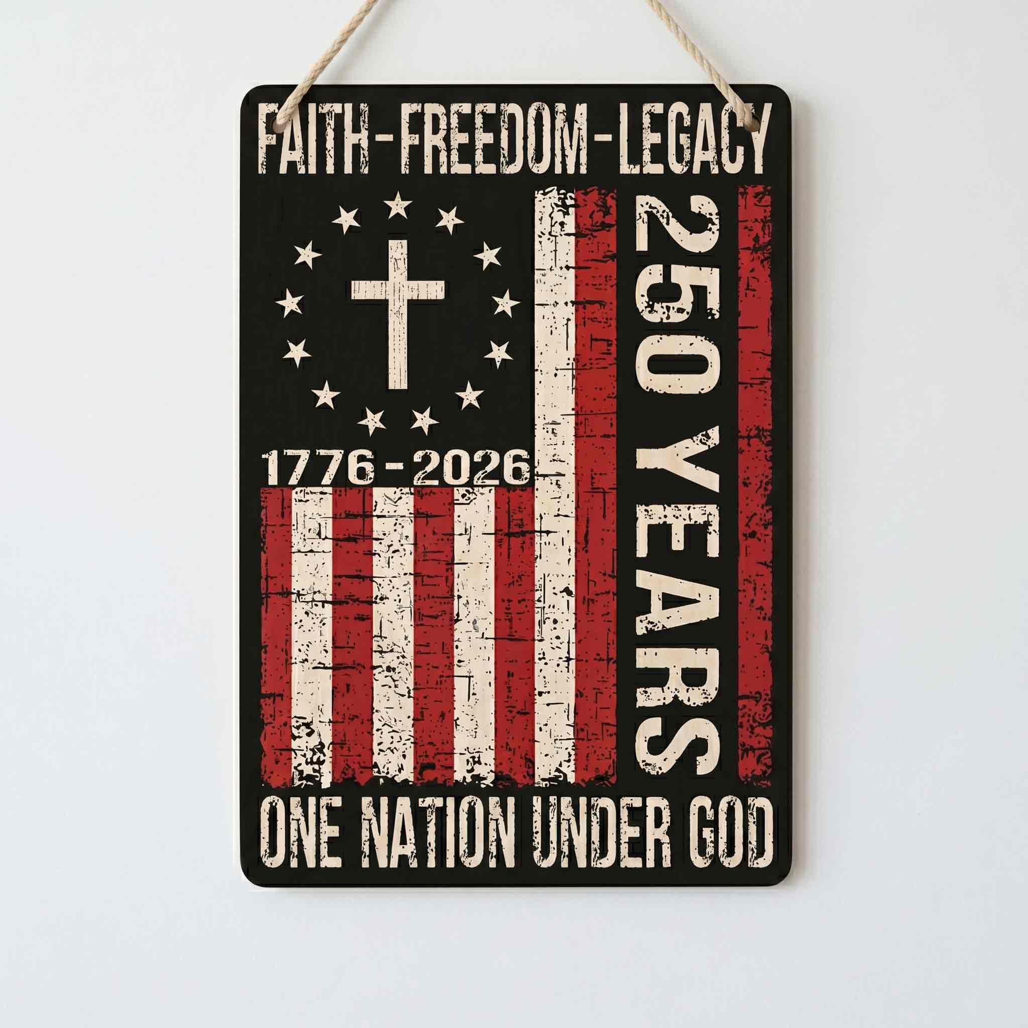 Freedom Christian America 250th Anniversary Wooden Sign