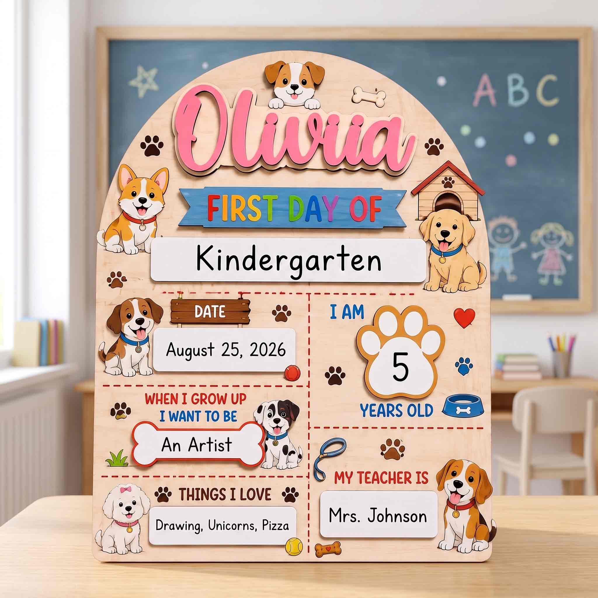 Personalized Dog Lover First Day School Board, Reusable Dry Erase Board, Back to School Sign