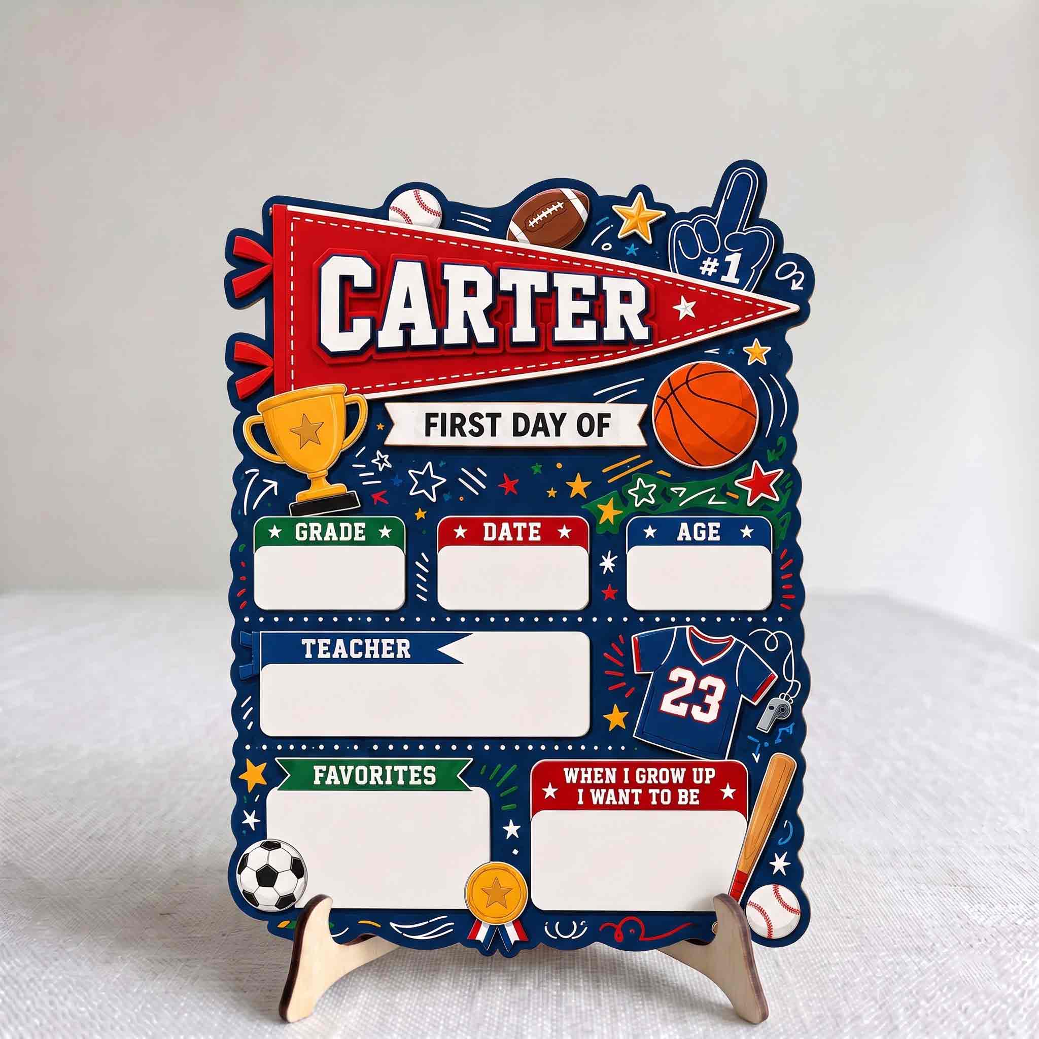 Personalized Kids Sports Adventure First & Last Day School Sign, Reusable Dry Erase Board, Back to School Sign