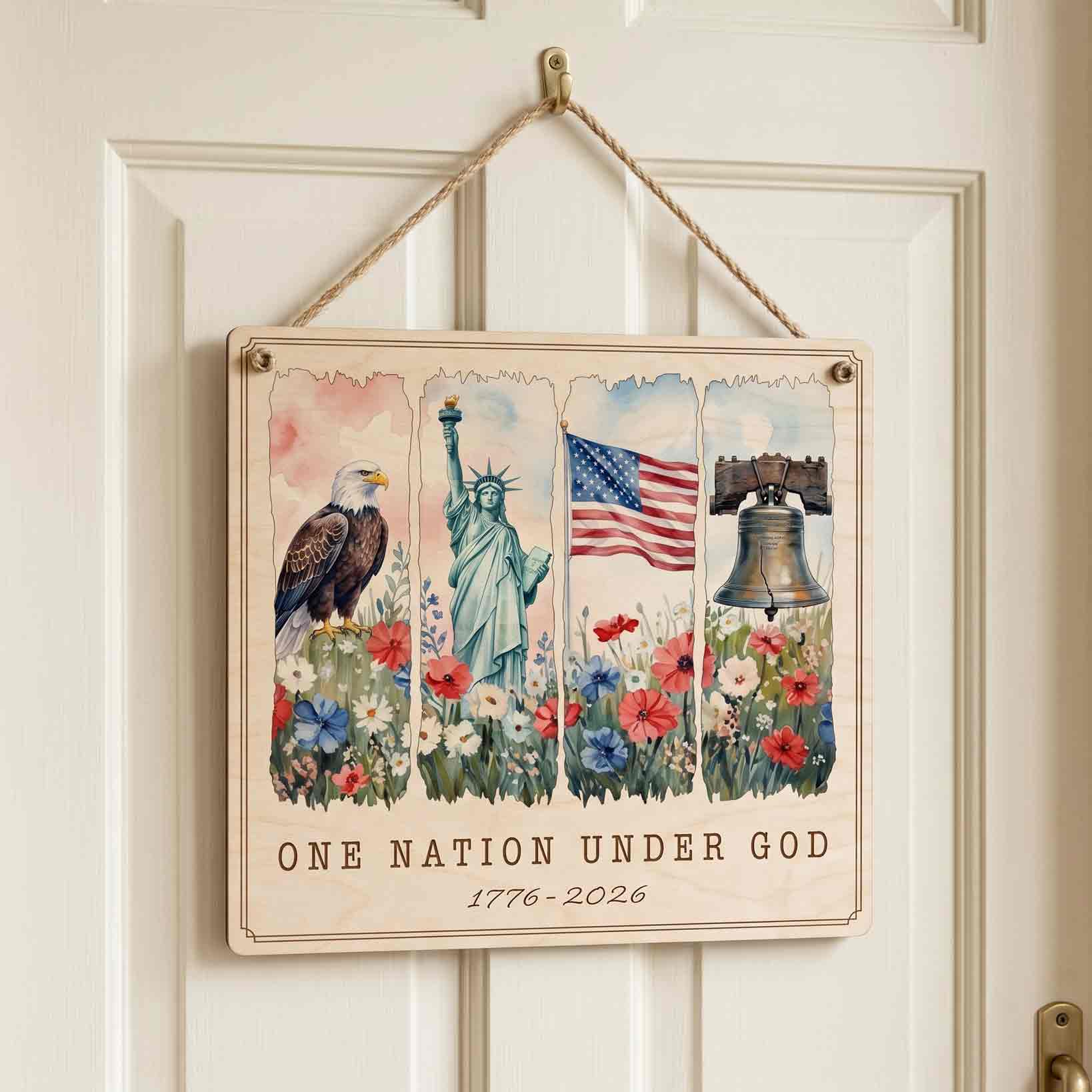 America 250 One Nation Under God Wooden Sign Patriotic Wall Decor