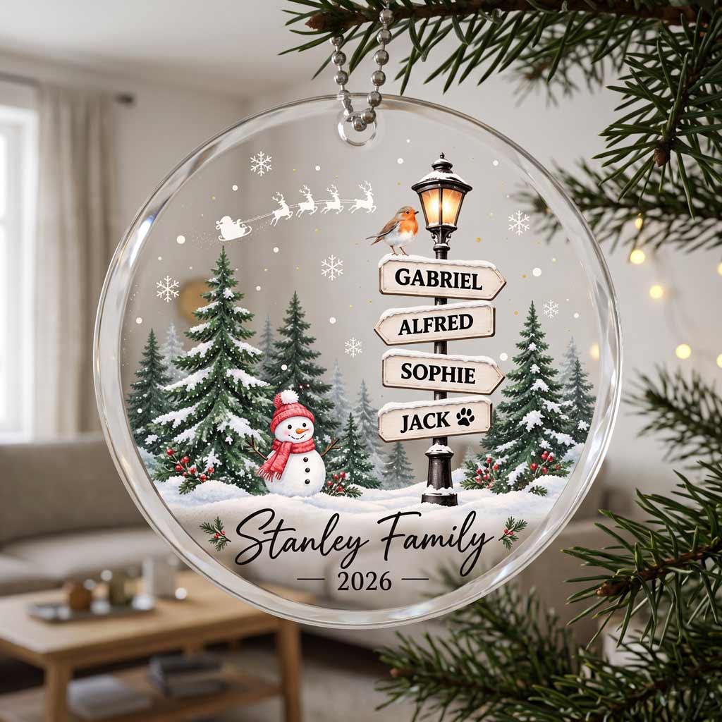 Winter Wonderland Family Personalized Family Custom Names Date Christmas Round Glass Ornament