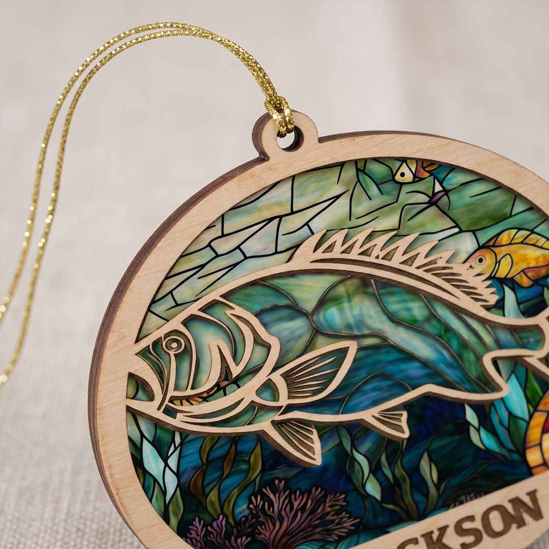 Fish Mosaic Art Personalized Custom Name Fishing 2-Layer Wooden Christmas Ornament Christmas Gift for Fishing Lover