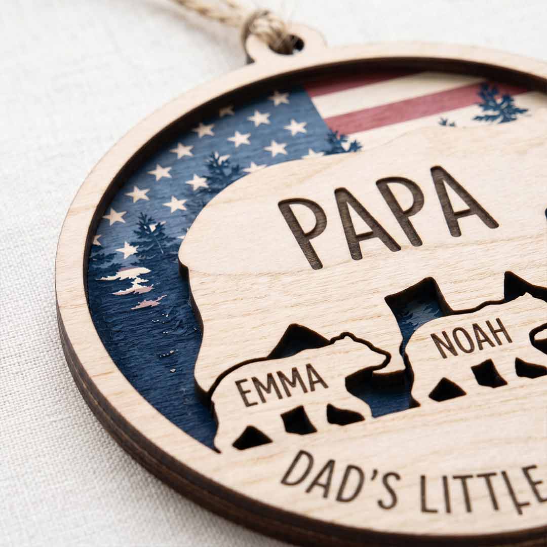 Papa Bear and Cubs Personalized Custom Name Family 2-Layer Wooden Christmas Ornament Christmas Gift for Dad