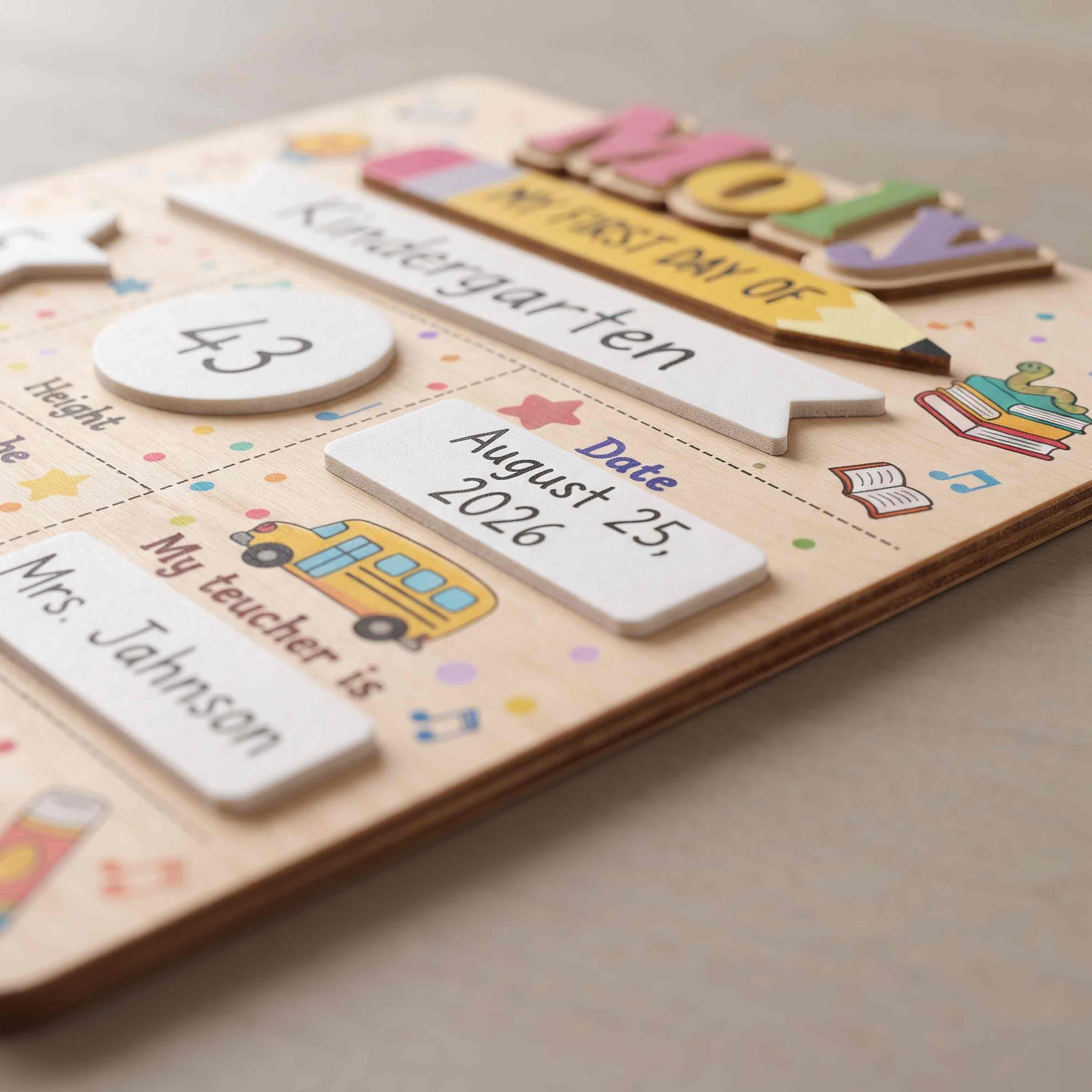 Personalized Playful School Icons First & Last Day School Sign, Reusable Dry Erase Board, Back to School Sign