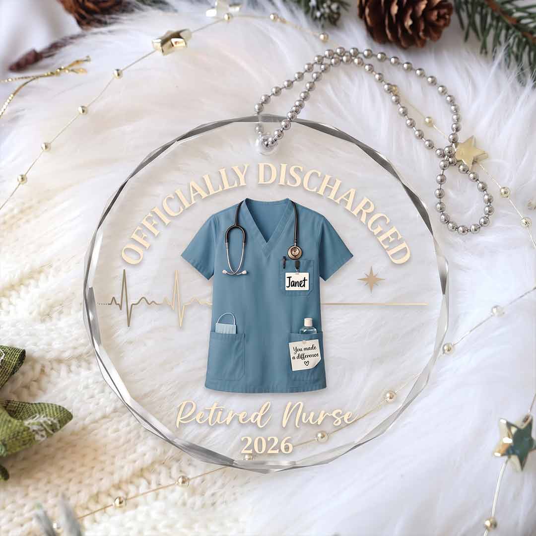 Discharged Retired Nurse Healthcare Appreciation Personalized Custom Name Date Nurse Keepsake Round Glass Christmas Ornament for Retired Nurses