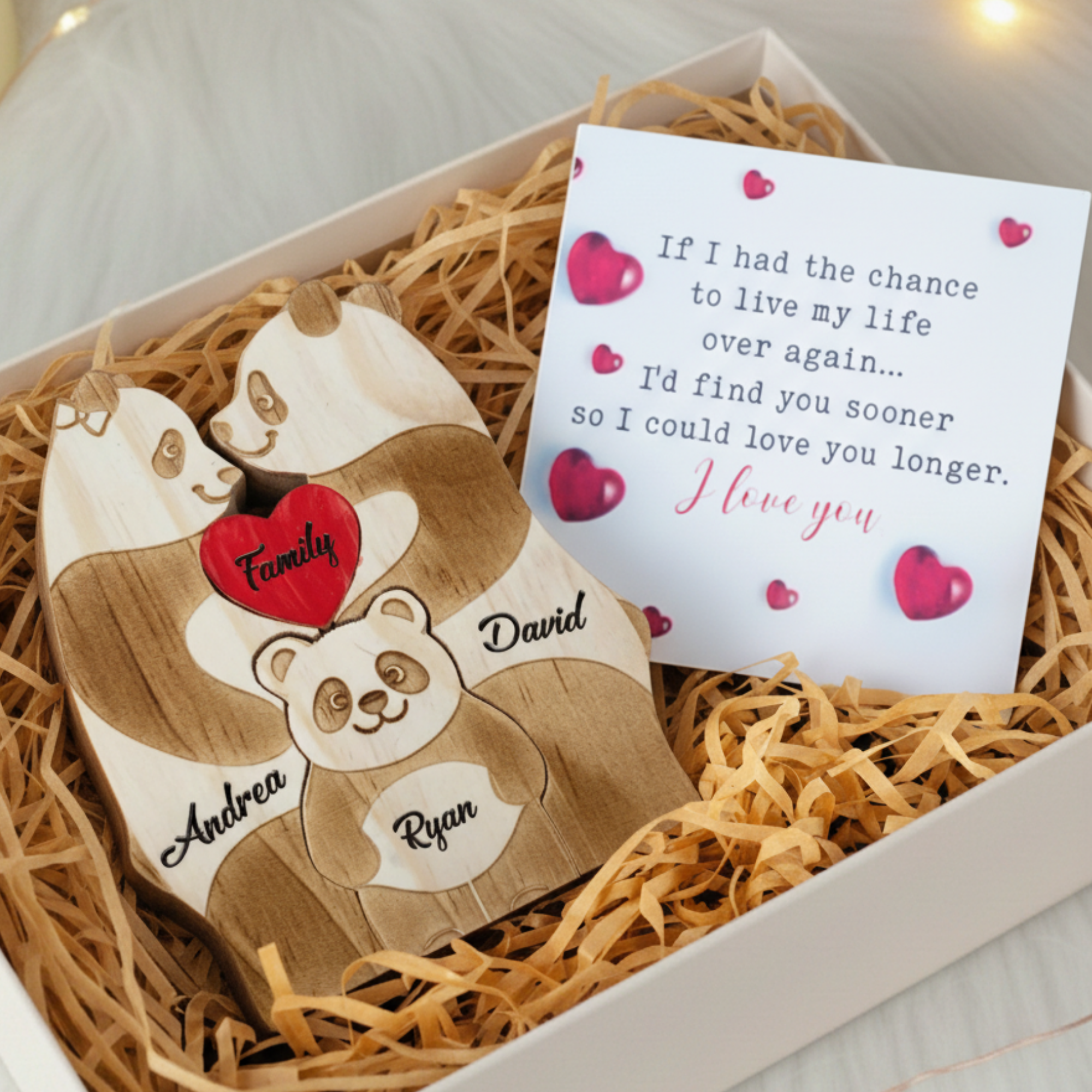 Personalized Panda 3 Pieces Family Edition Custom Wooden Puzzle