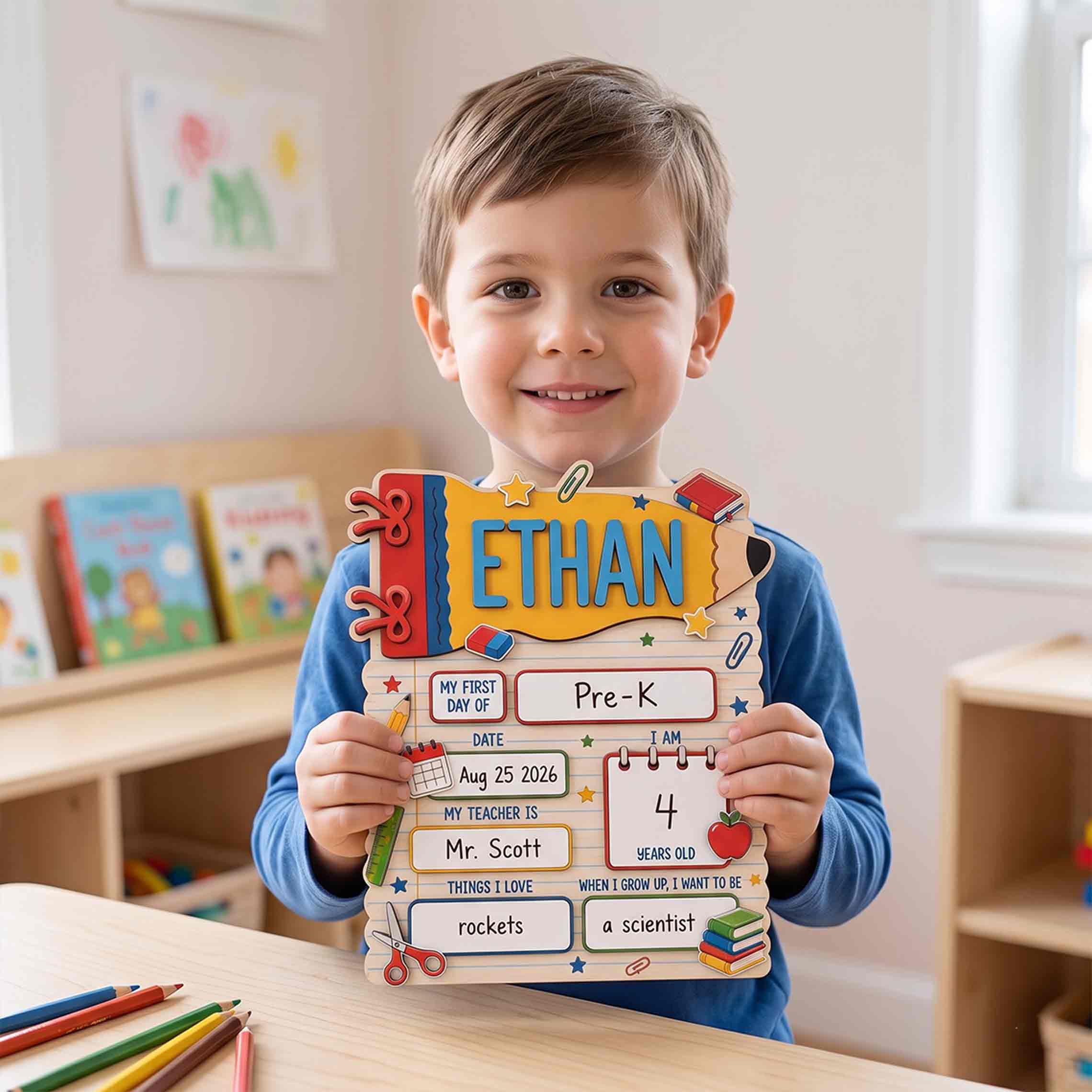 Personalized Colorful Pencil Theme First & Last Day School Sign, Reusable Dry Erase Board, Back to School Sign