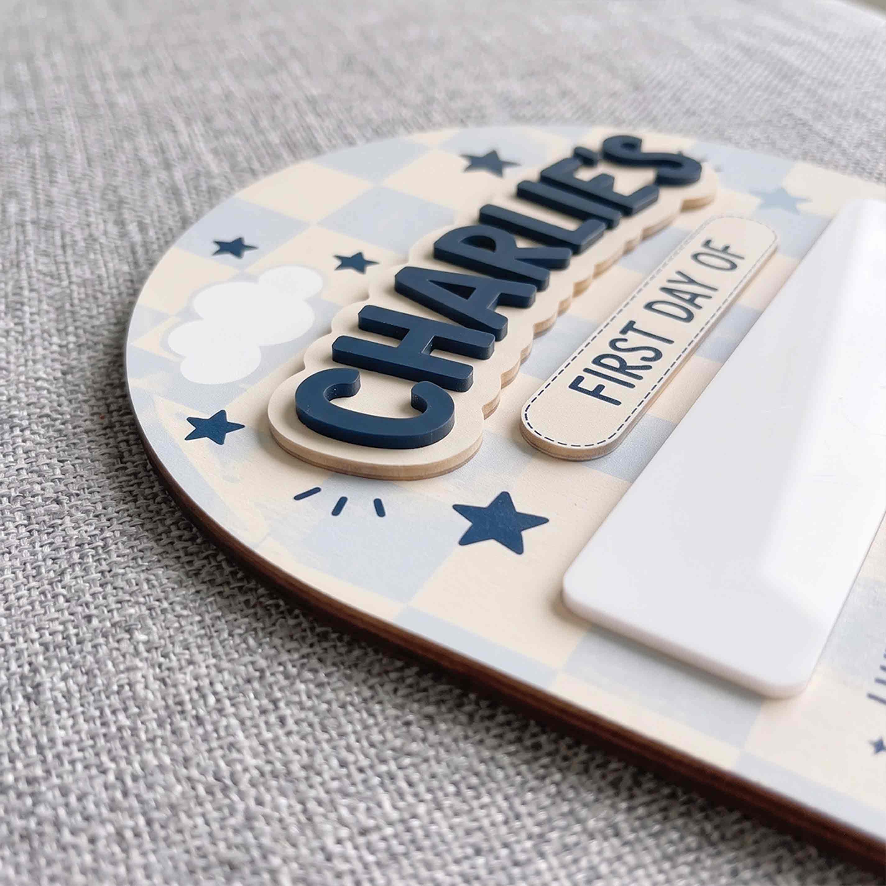 Personalized Pastel Blue Gingham First & Last Day School Sign, Reusable Dry Erase Board, Back to School Sign