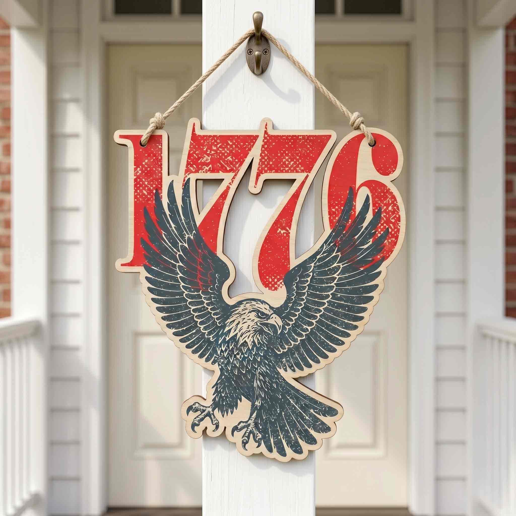 1776 Bald Eagle Retro Distressed Patriotic Wooden Sign