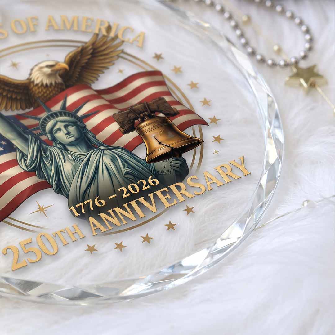 United States Freedom 250 Patriotic American Heritage Independence Round Glass Christmas Ornament