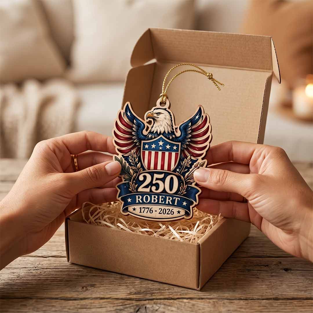 America's 250th Bald Eagle Shield American Pride Patriotic Keepsake Personalized Custom Name Patriotic 1-Layer Wooden Christmas Ornament for Patriots