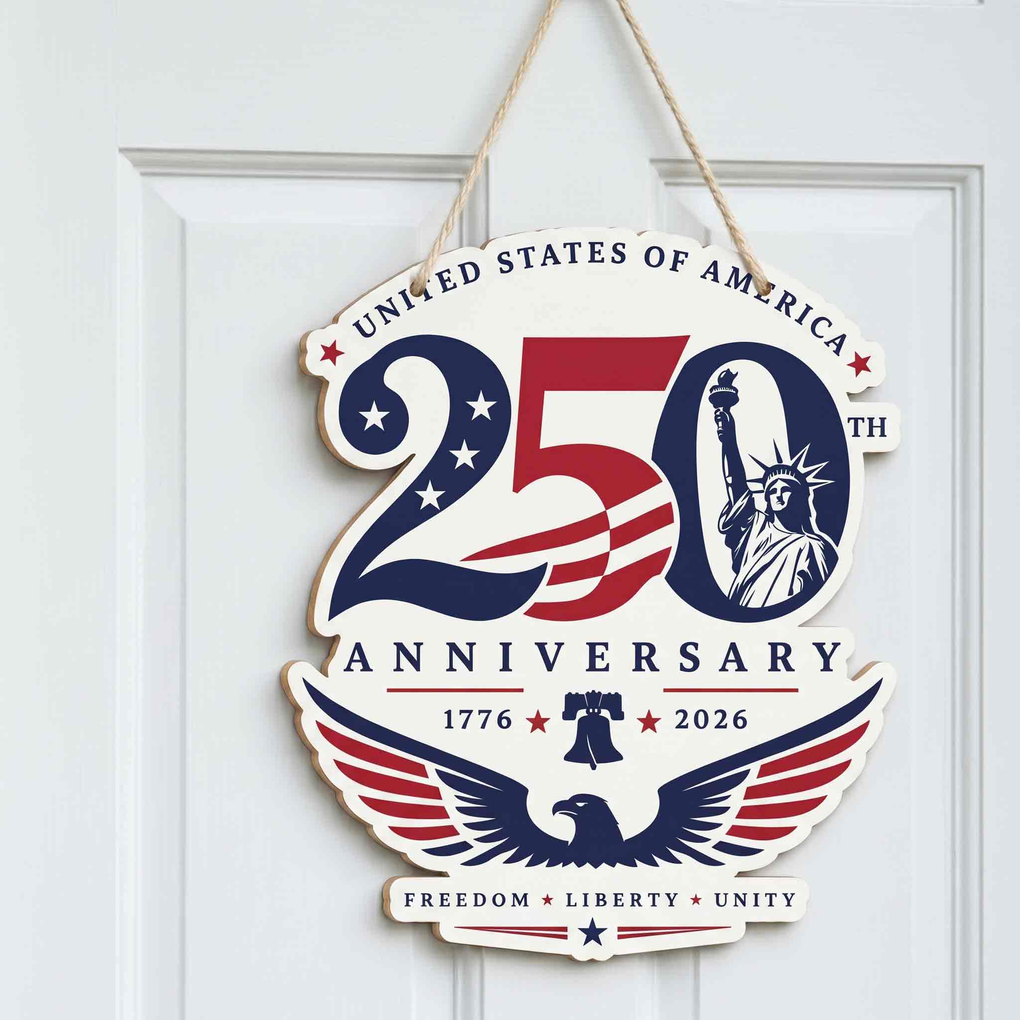 America 250th Anniversary Freedom Liberty Unity Wooden Sign